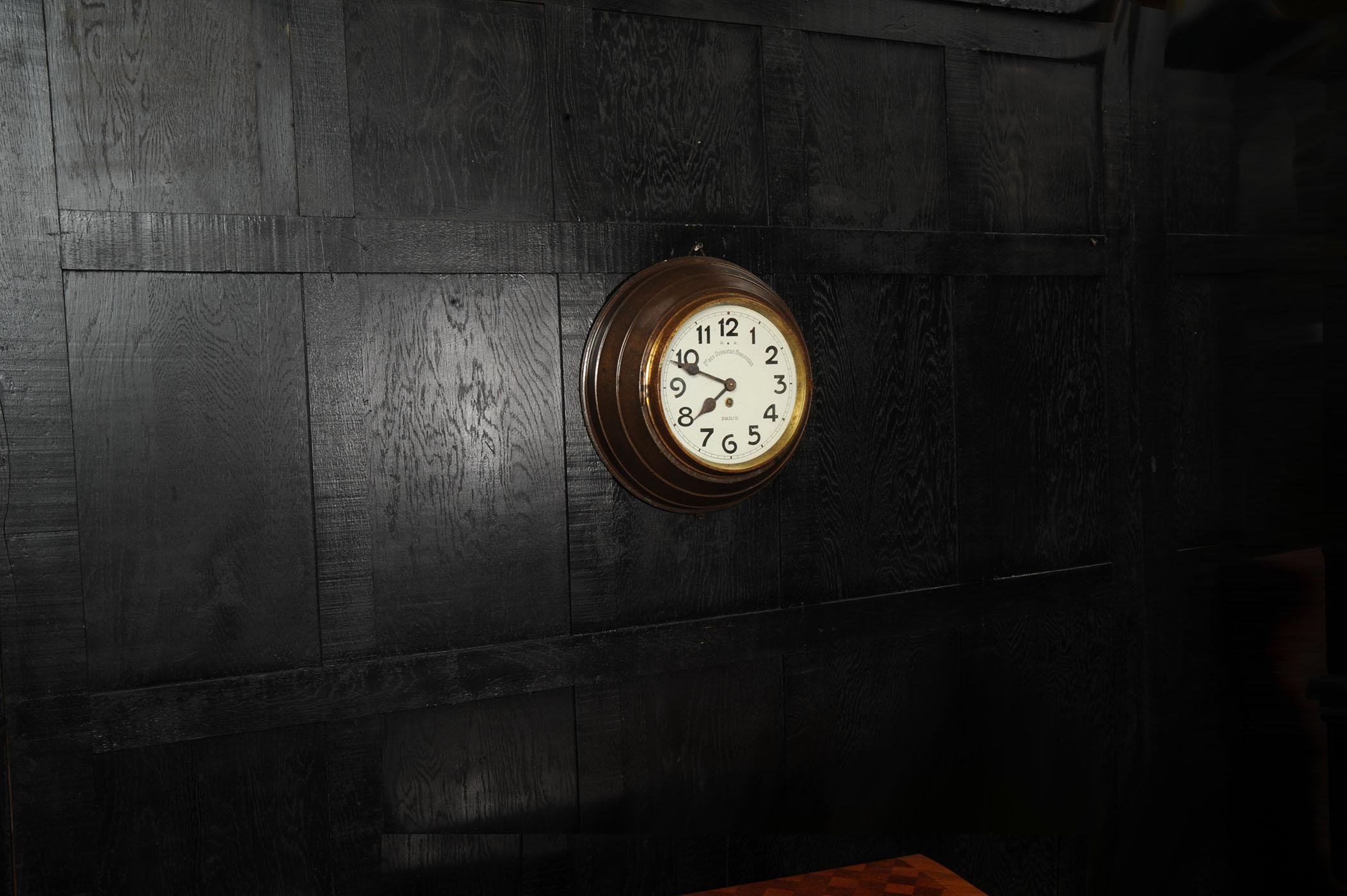 Antique French Bronze cased wall clock LARGE Industrial Sté Ouvriers Horlogers For Sale 6