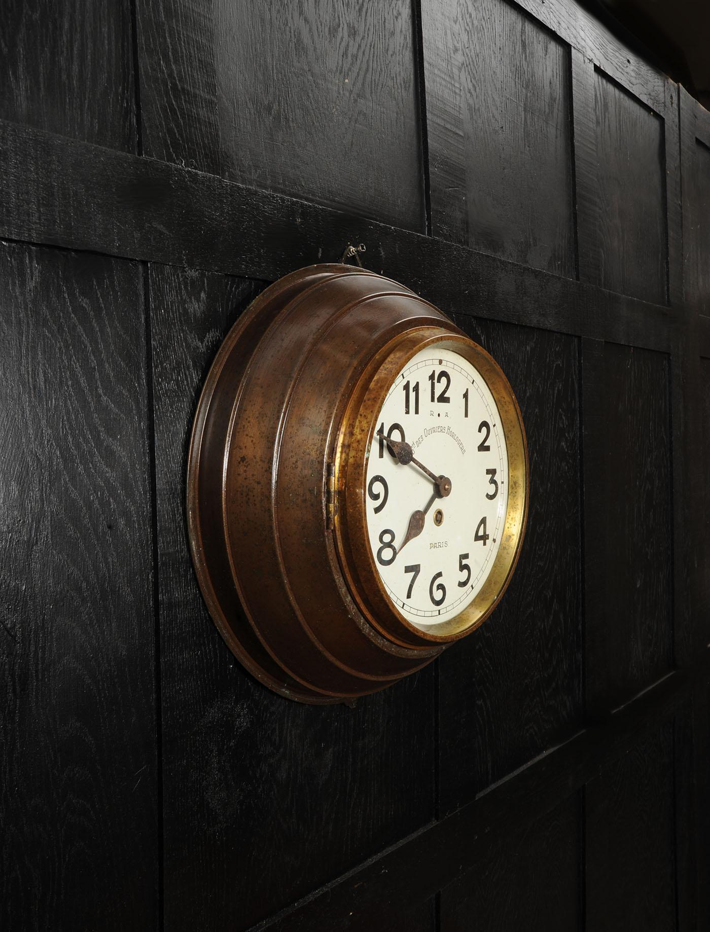 Antique French Bronze cased wall clock LARGE Industrial Sté Ouvriers Horlogers For Sale 8
