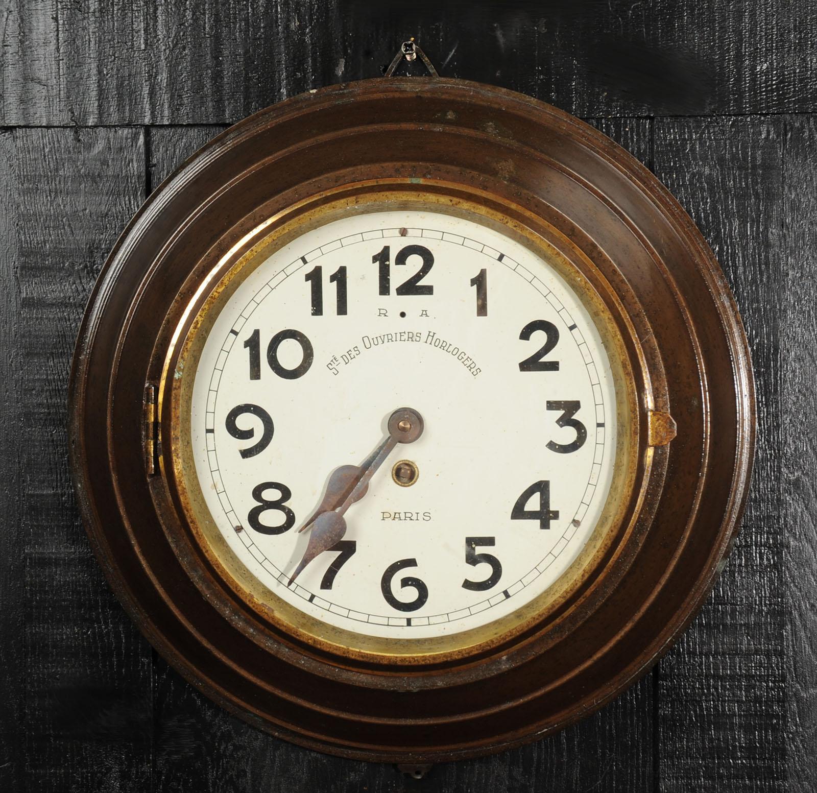 20th Century Antique French Bronze cased wall clock LARGE Industrial Sté Ouvriers Horlogers For Sale
