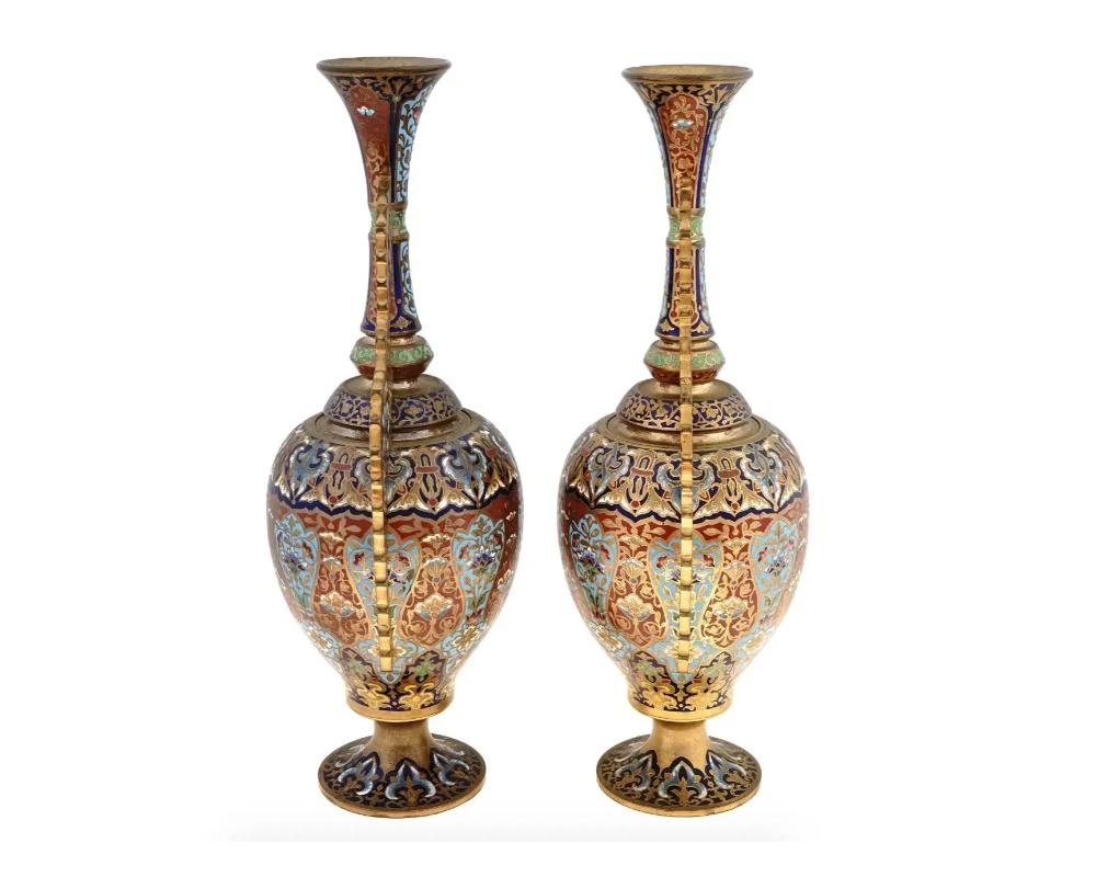 Meiji Antique French Bronze Champleve Alhambra Vases For Sale