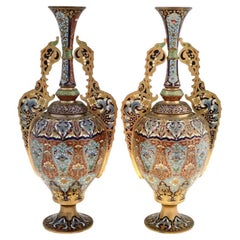 Antique French Bronze Champleve Alhambra Vases