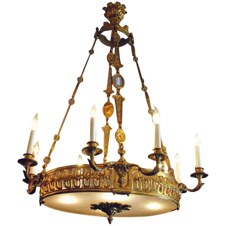 Antique French Bronze Chandelier For Sale