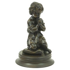 Antique French Bronze Cherub Praying Child Sculpture circa 1920