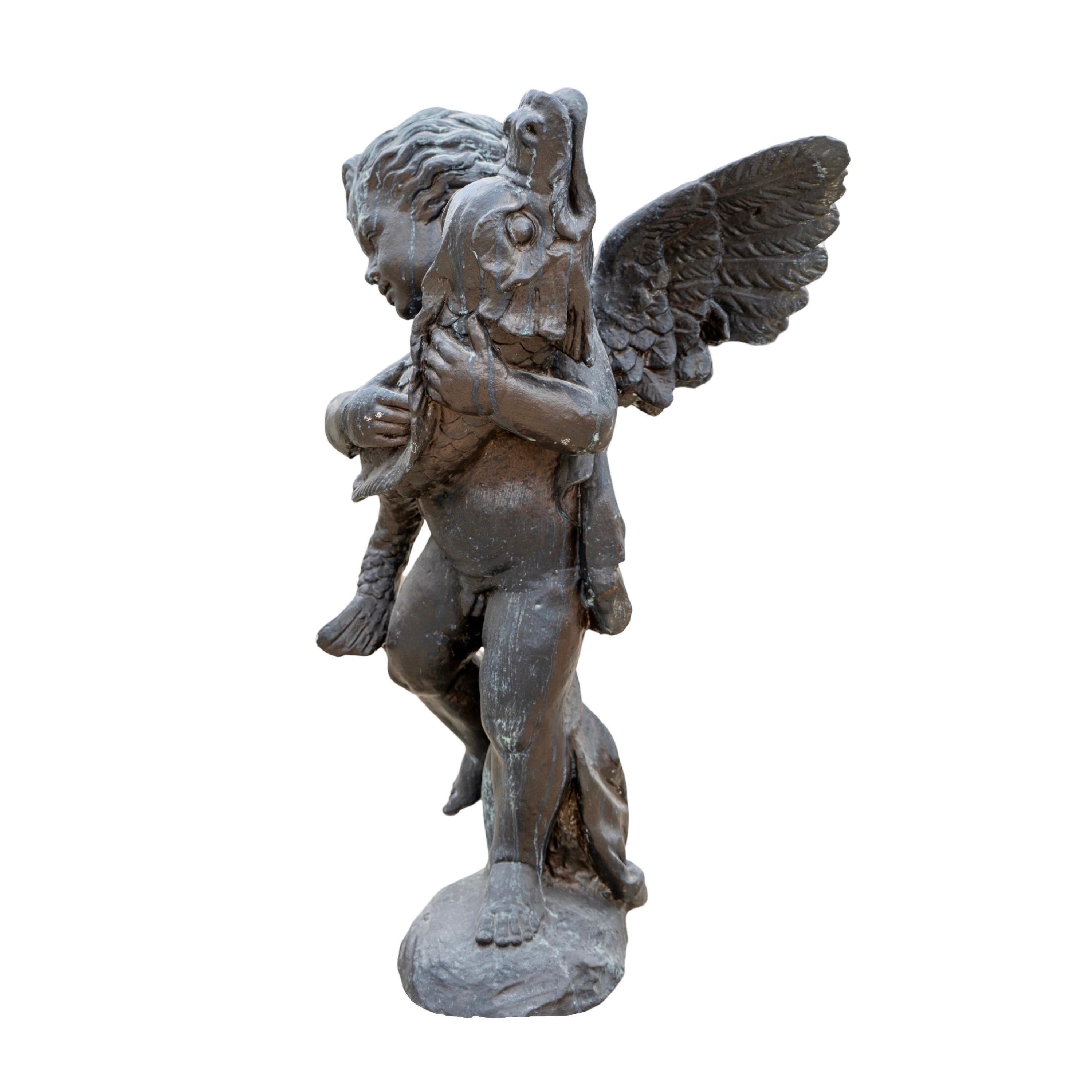 Sculpture française ancienne de chérubin en bronze Bon état - En vente à Dallas, TX