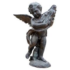 Antike französische Cherub-Skulptur aus Bronze