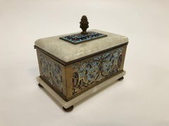 Antique French Bronze Cloisonné and Alabaster Keepsake Box