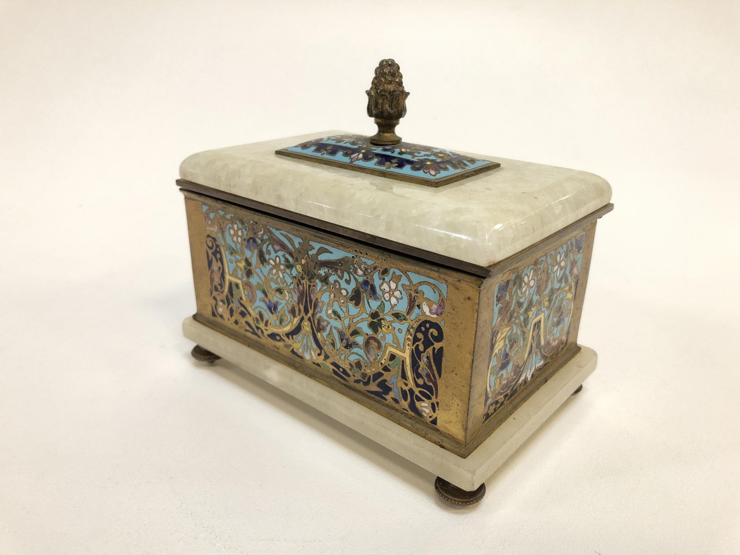 Antique French Bronze Cloisonné and Alabaster Keepsake Box In Good Condition In Van Nuys, CA