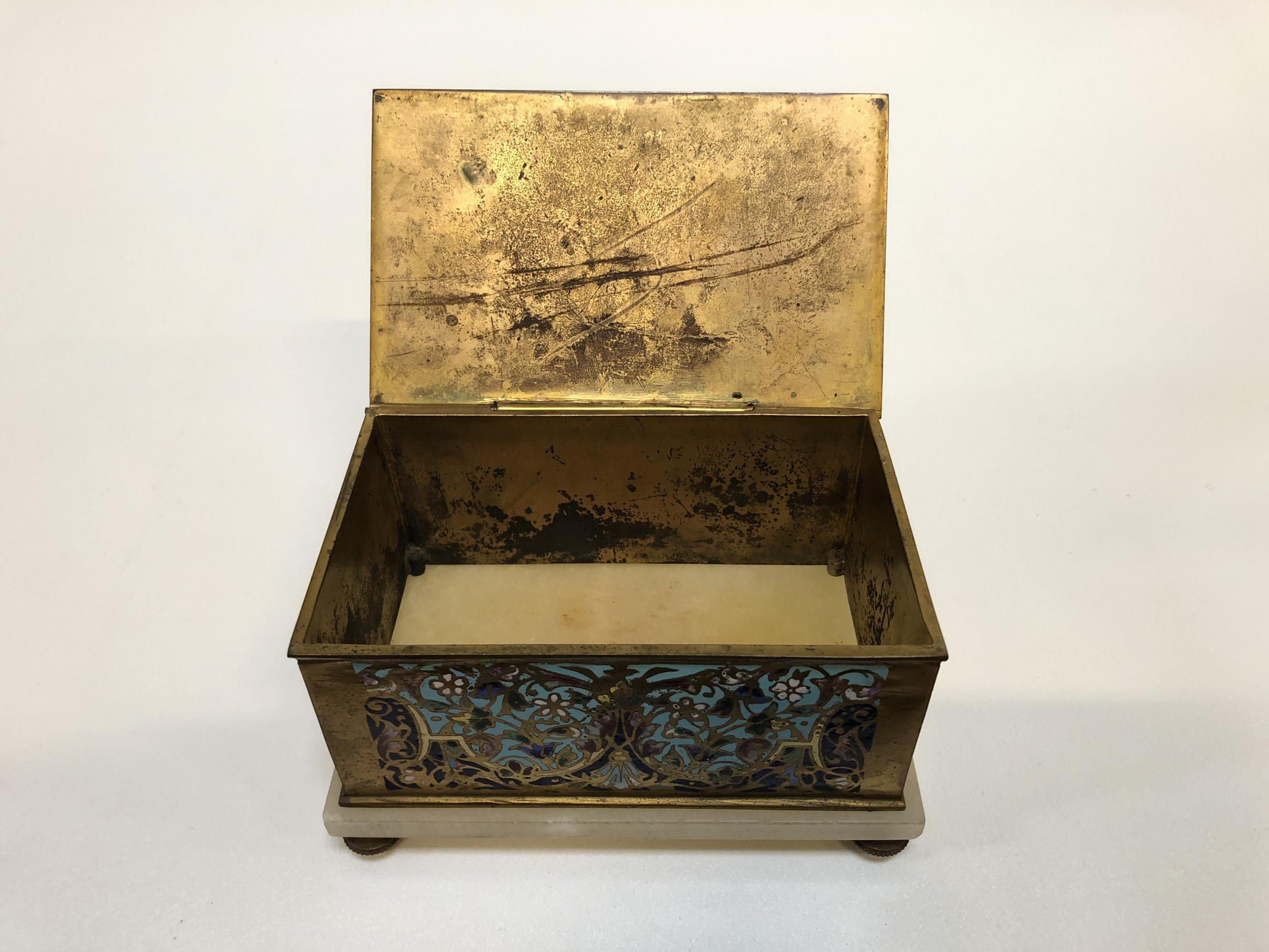 Antique French Bronze Cloisonné and Alabaster Keepsake Box 2