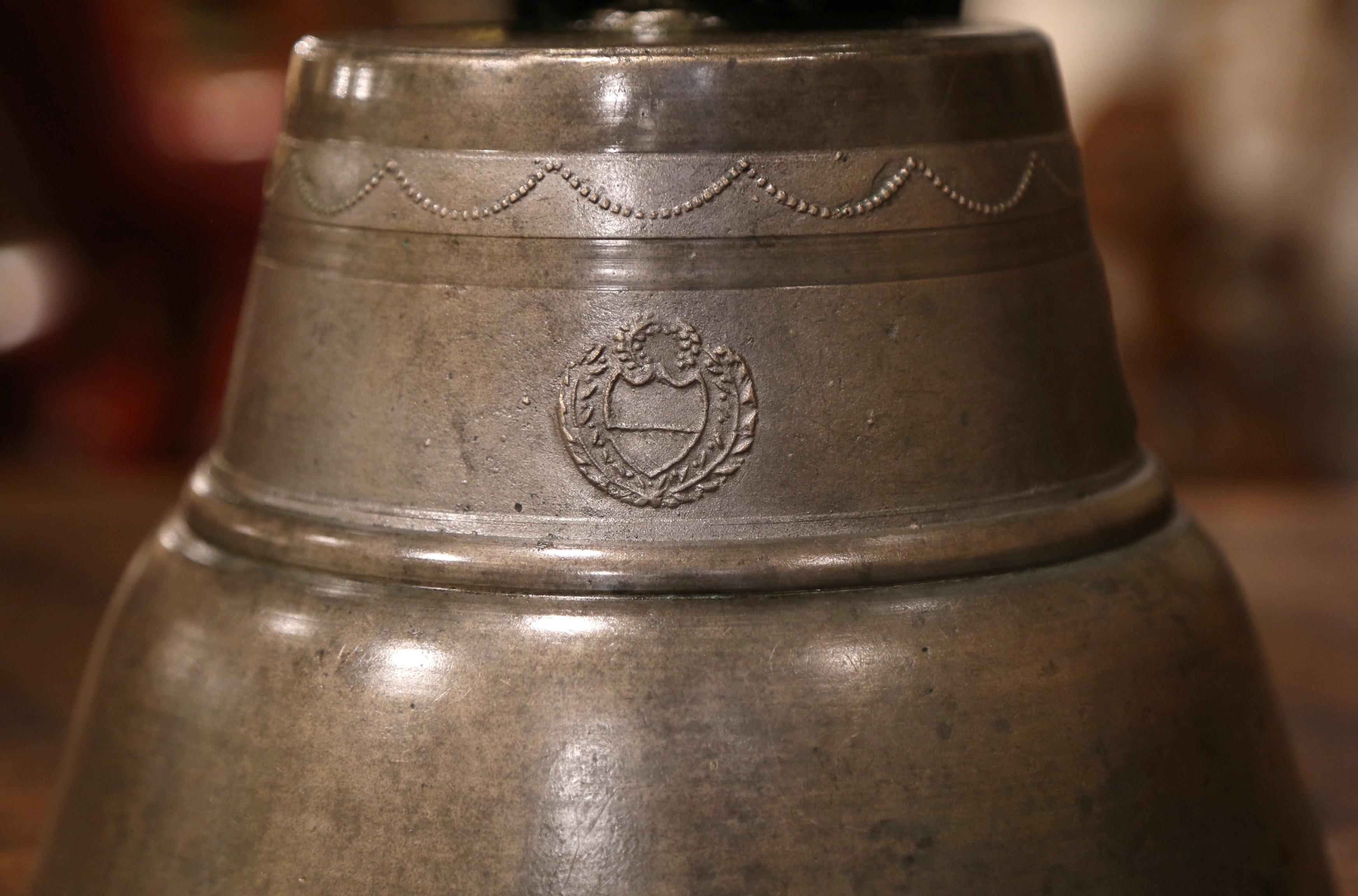 Country Antique French Bronze Cow Bell Dated 1900 with Original Leather Strap & Buckle For Sale