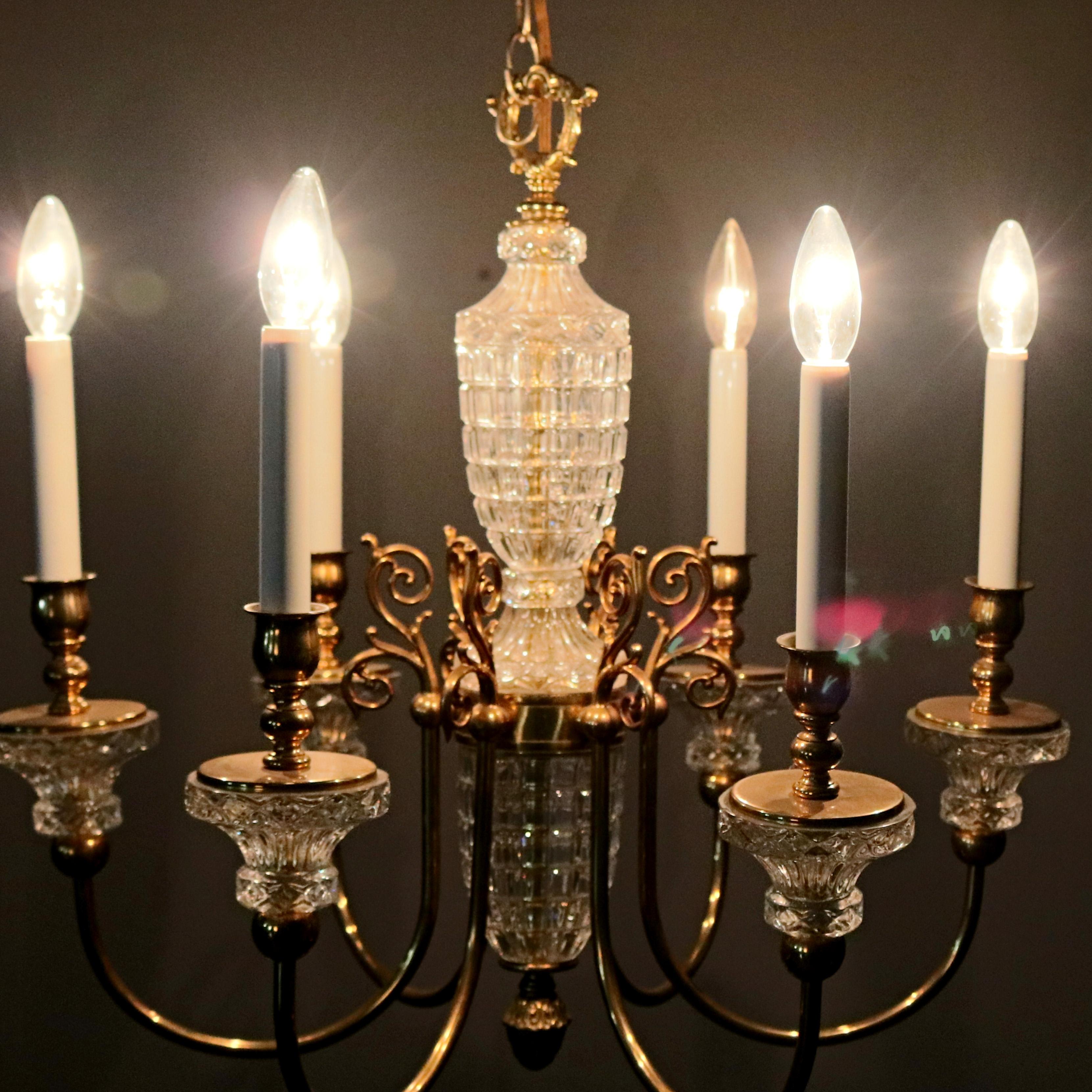 Antique French Bronze & Crystal 6-Light Chandelier, circa 1930 For Sale 6