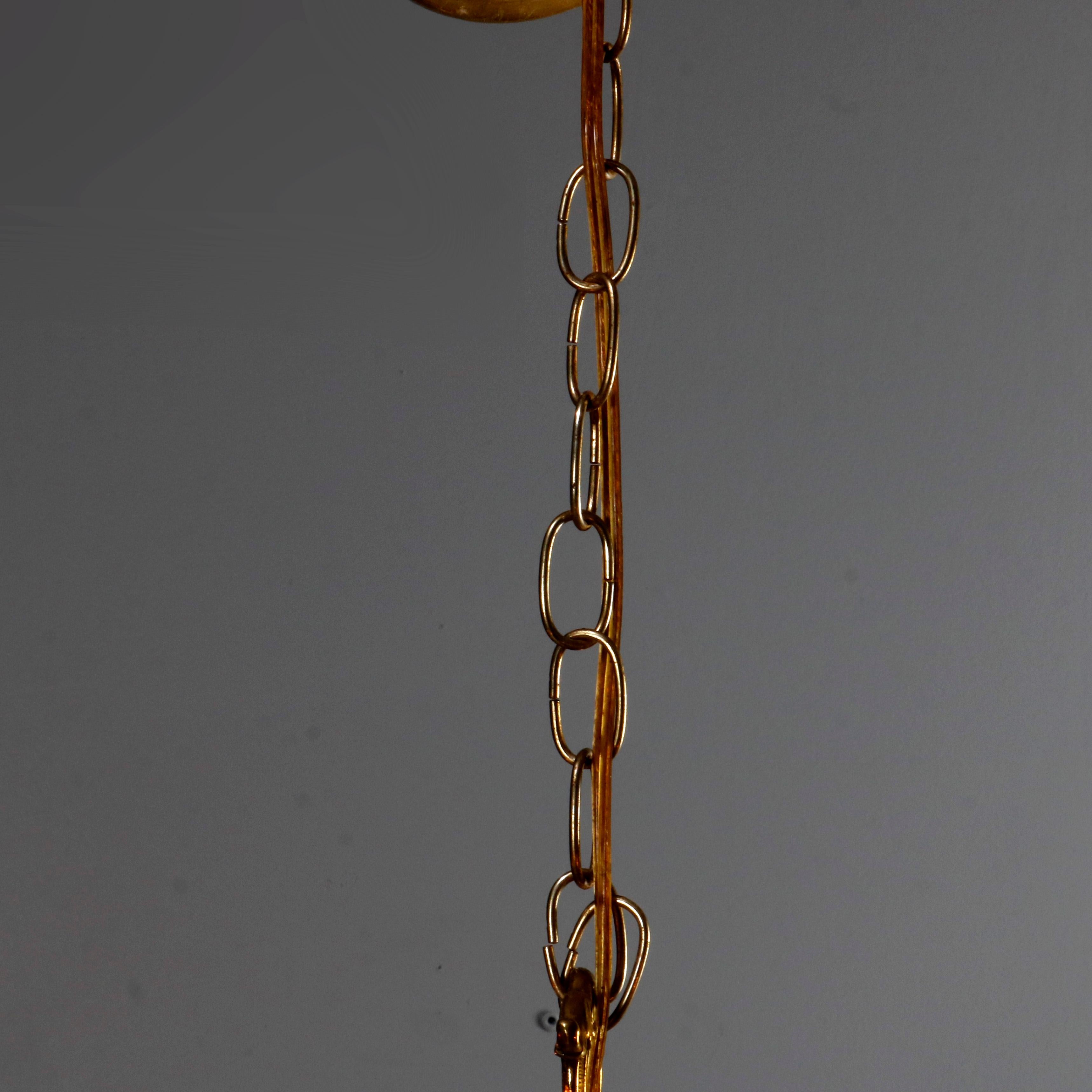 Antiker französischer 6-Licht-Kronleuchter aus Bronze und Kristall, um 1930 im Angebot 7