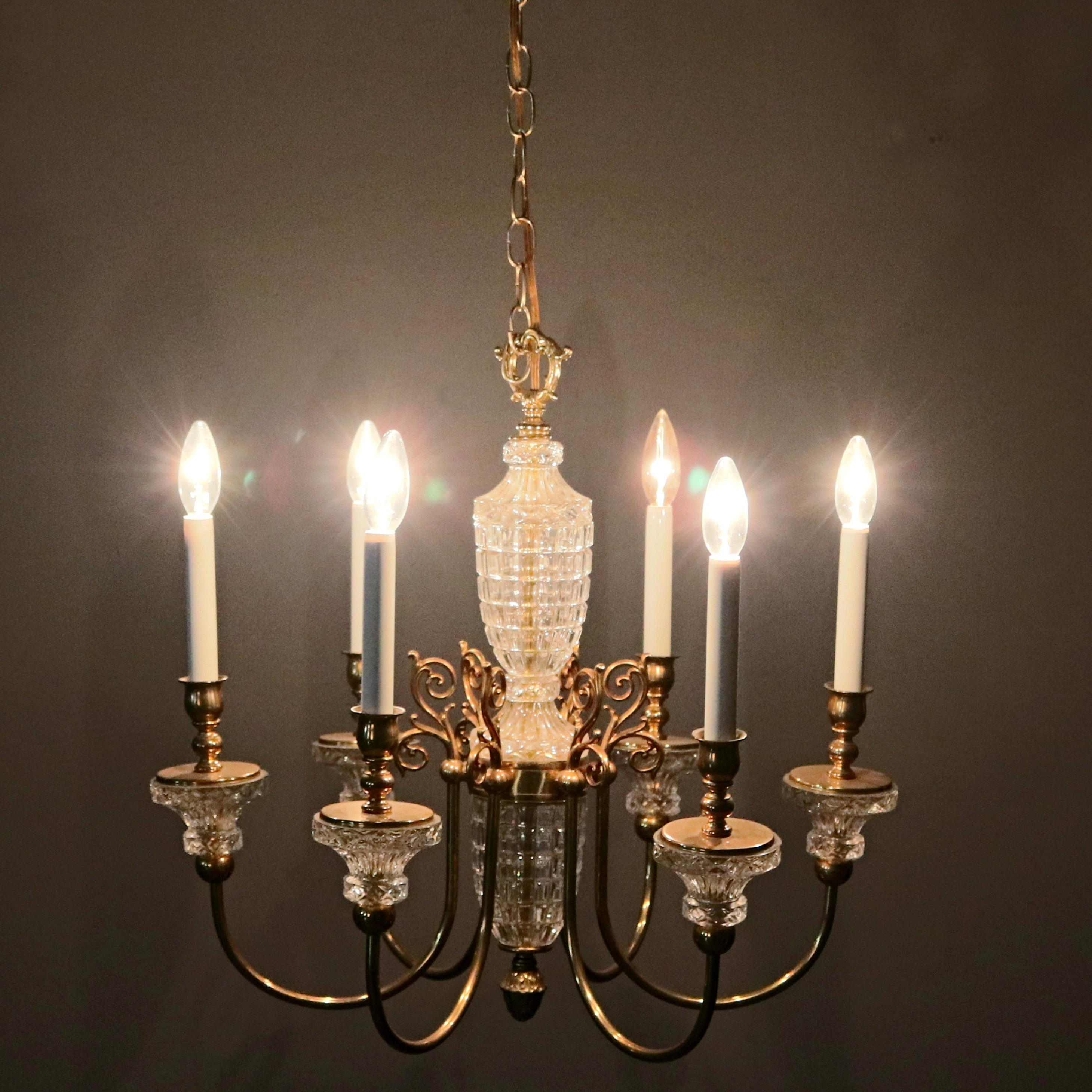 Antique French Bronze & Crystal 6-Light Chandelier, circa 1930 For Sale 10