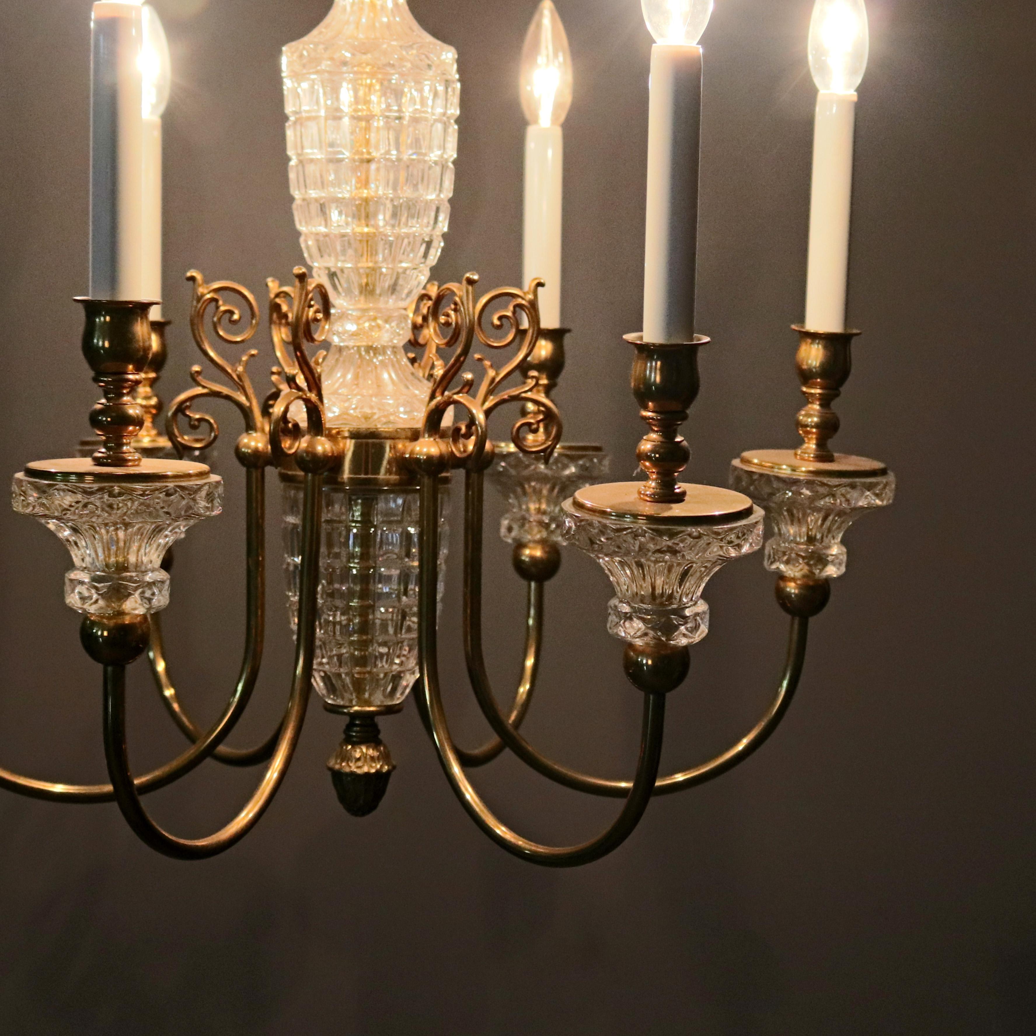 Antique French Bronze & Crystal 6-Light Chandelier, circa 1930 For Sale 11