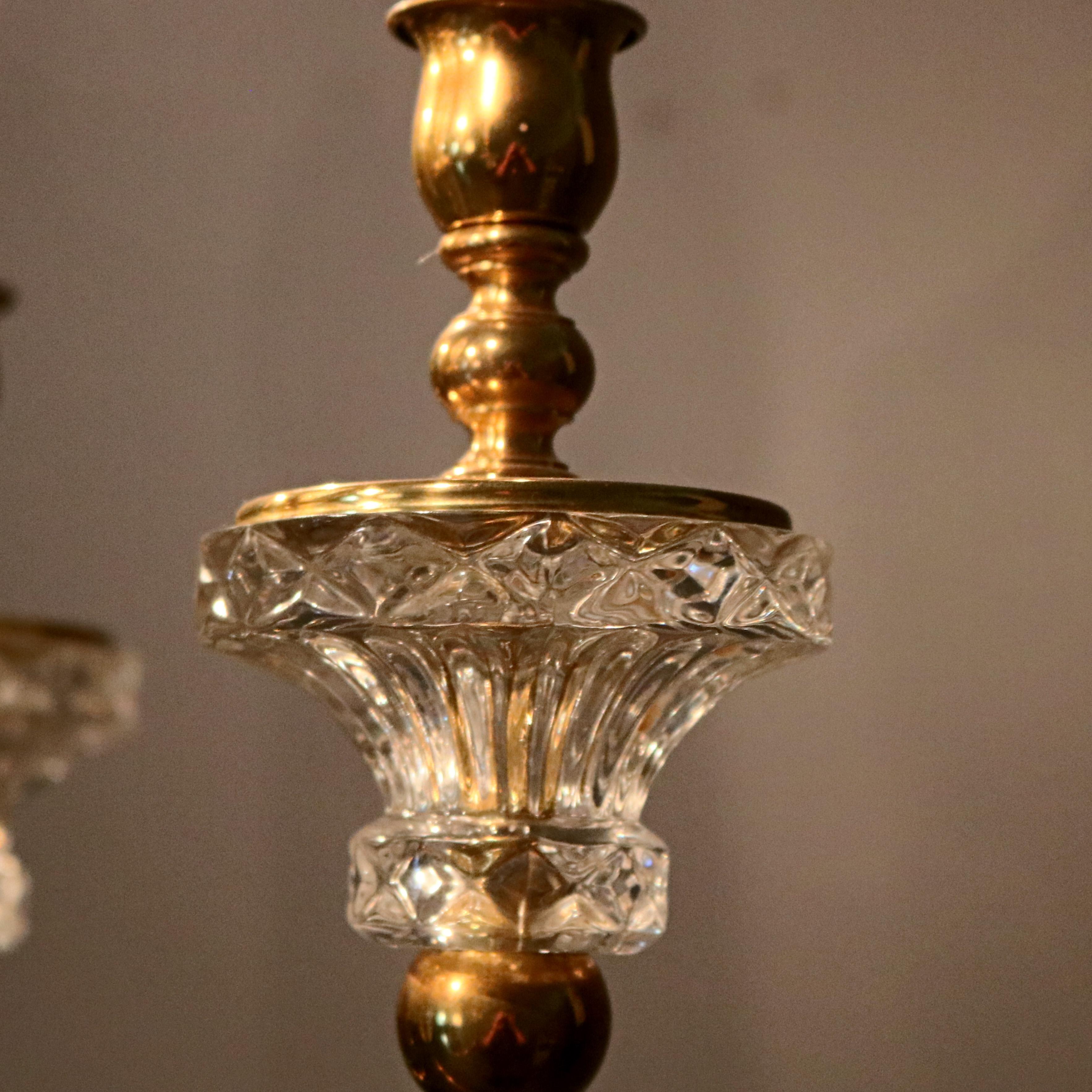 Antique French Bronze & Crystal 6-Light Chandelier, circa 1930 3