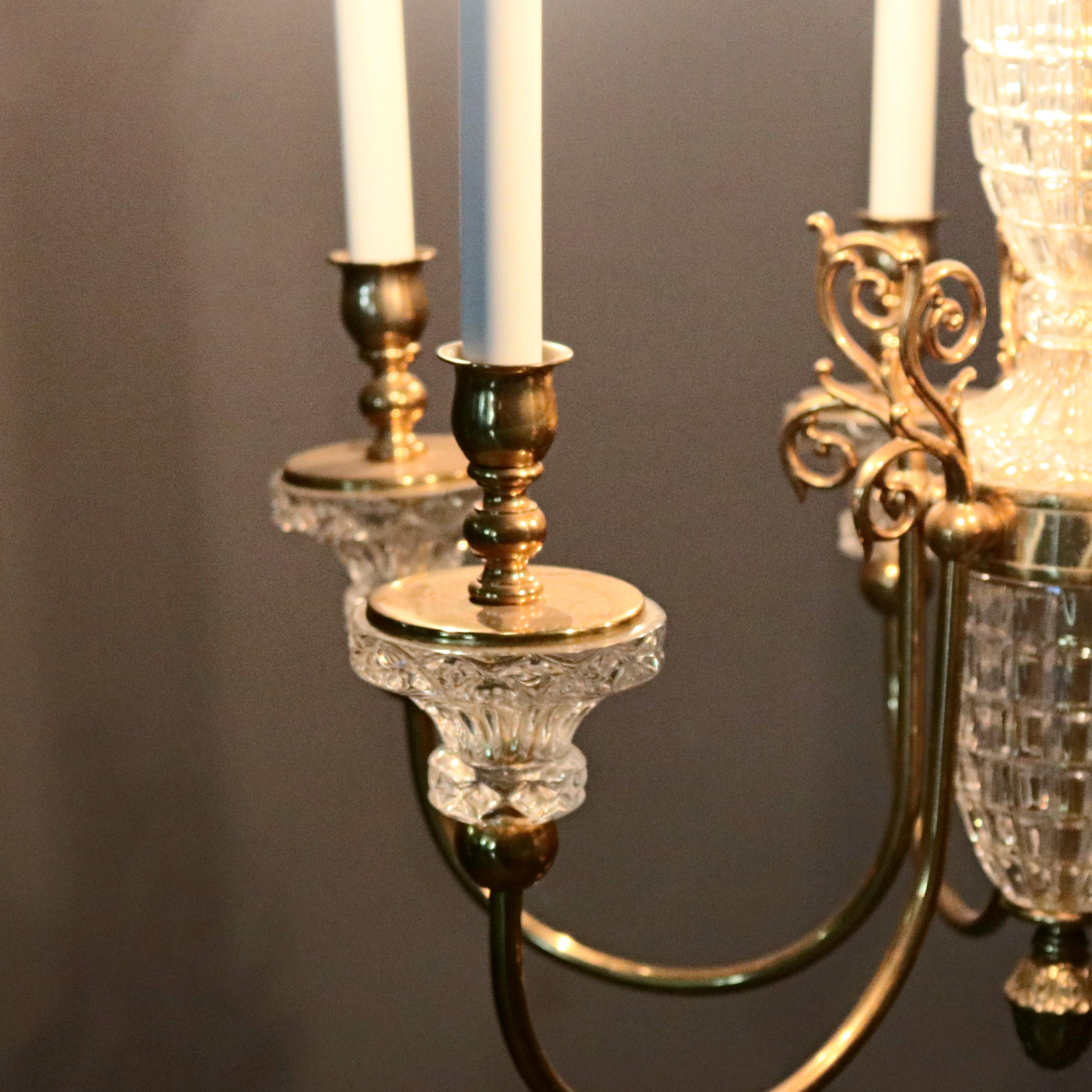 Antique French Bronze & Crystal 6-Light Chandelier, circa 1930 For Sale 4