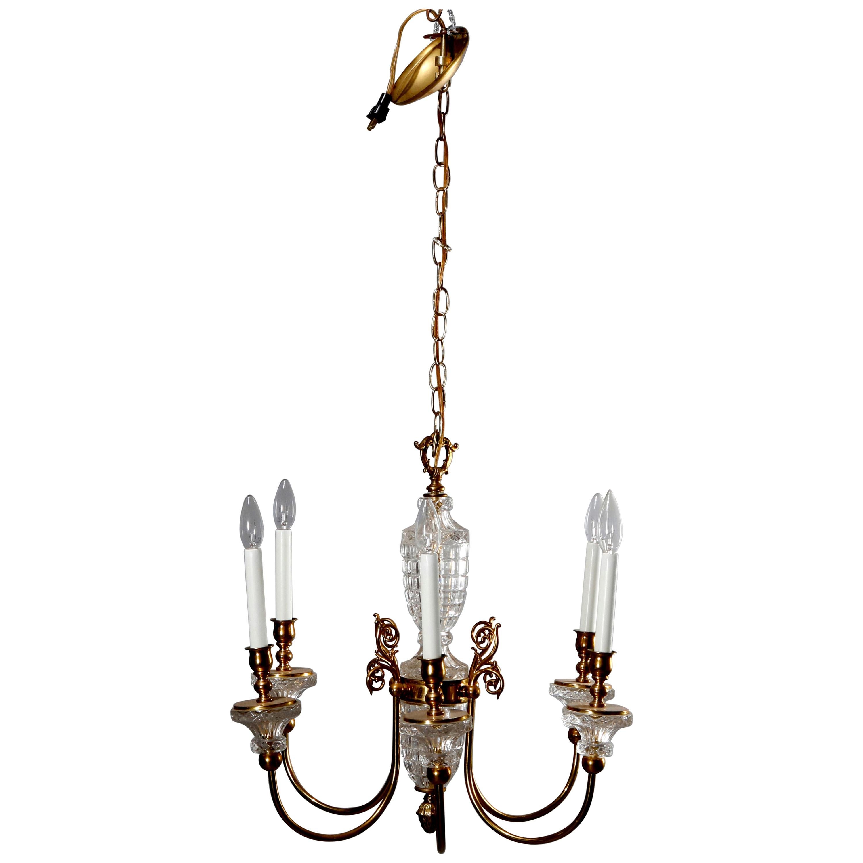 Antique French Bronze & Crystal 6-Light Chandelier, circa 1930
