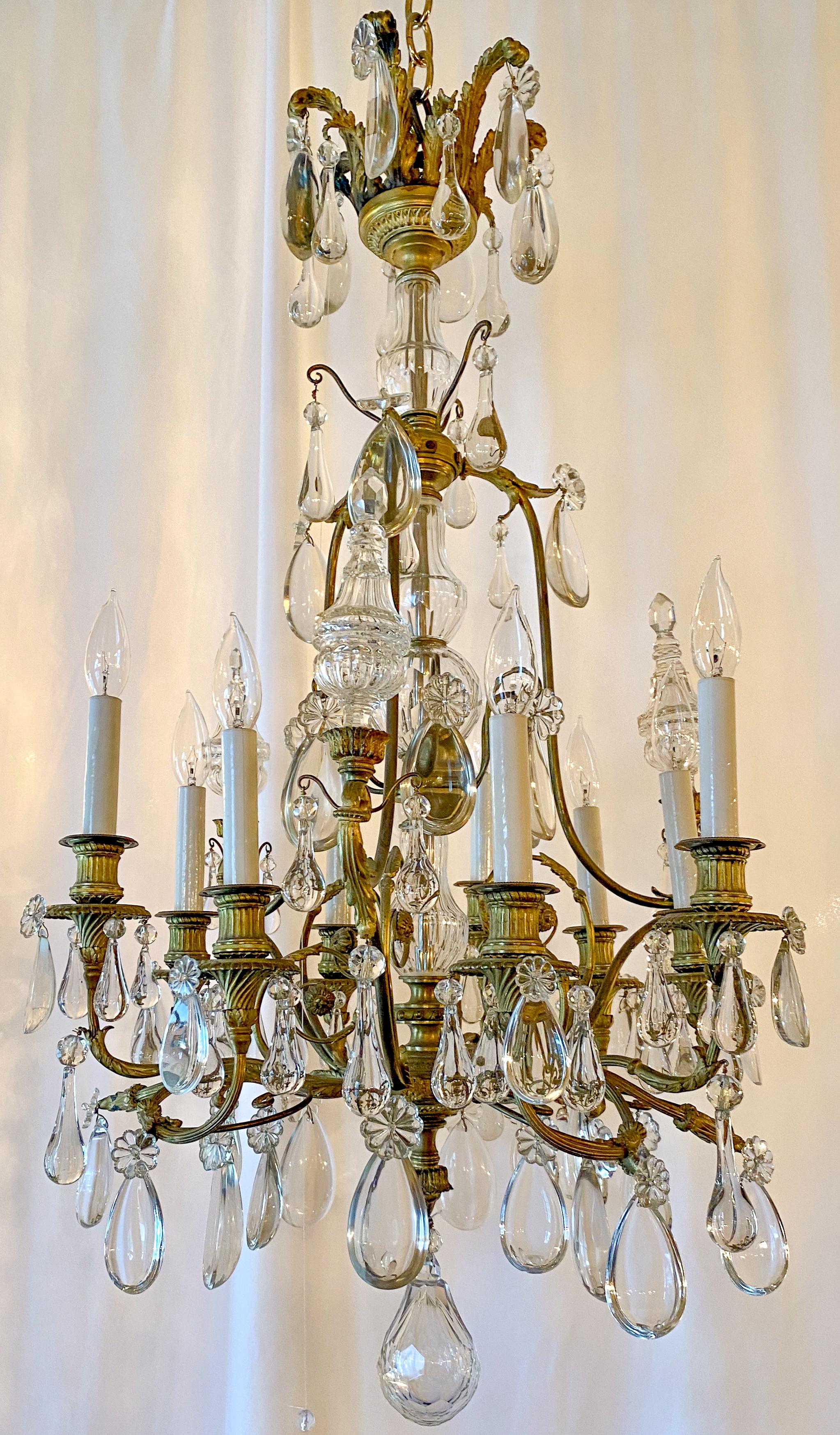 Antique French Bronze Crystal Chandelier, circa 1880-1890 In Good Condition For Sale In New Orleans, LA