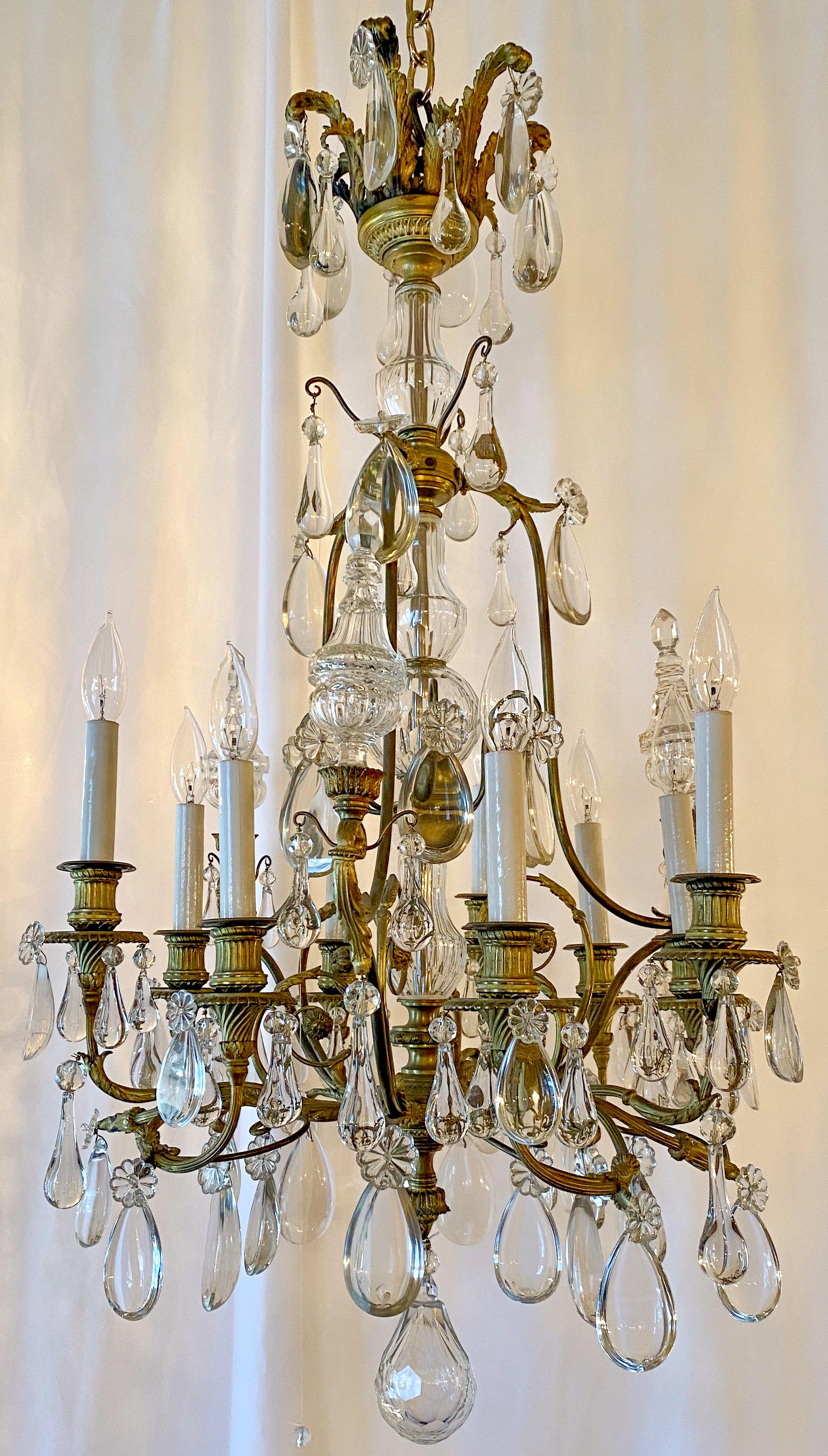Late 19th Century Antique French Bronze Crystal Chandelier, circa 1880-1890 For Sale