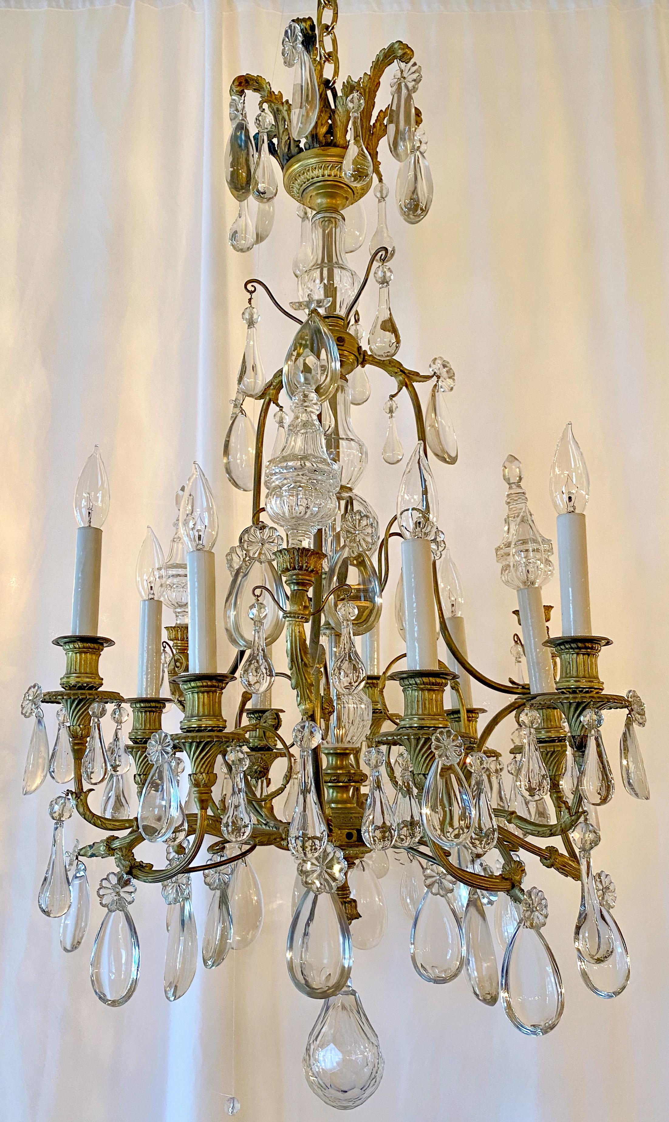 Antique French Bronze Crystal Chandelier, circa 1880-1890 For Sale 1