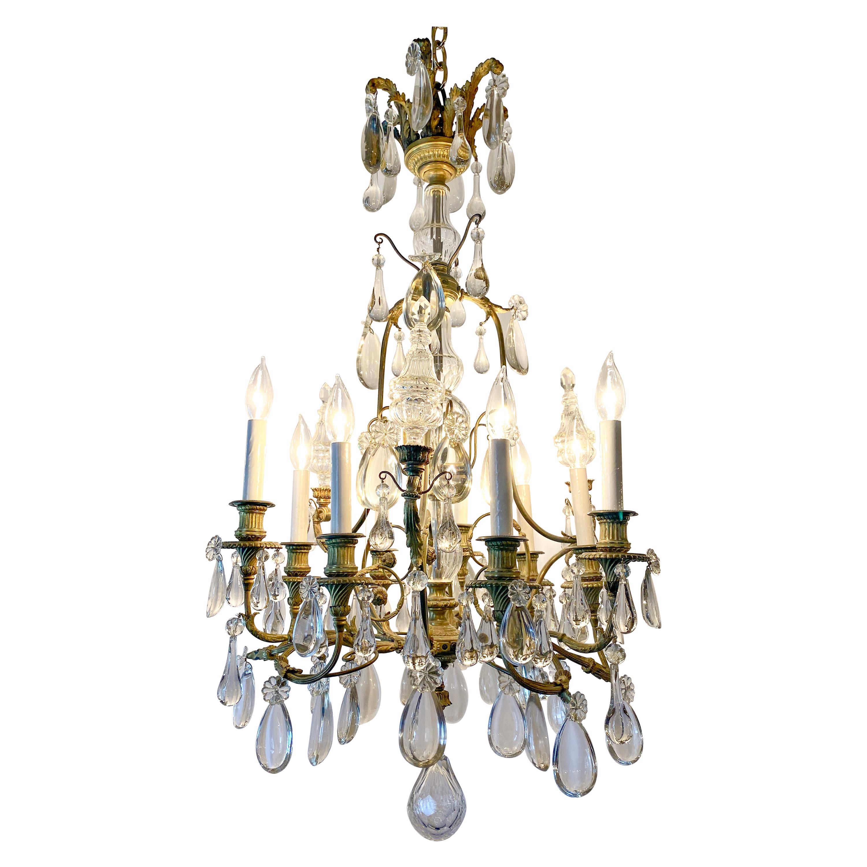 Antique French Bronze Crystal Chandelier, circa 1880-1890 For Sale