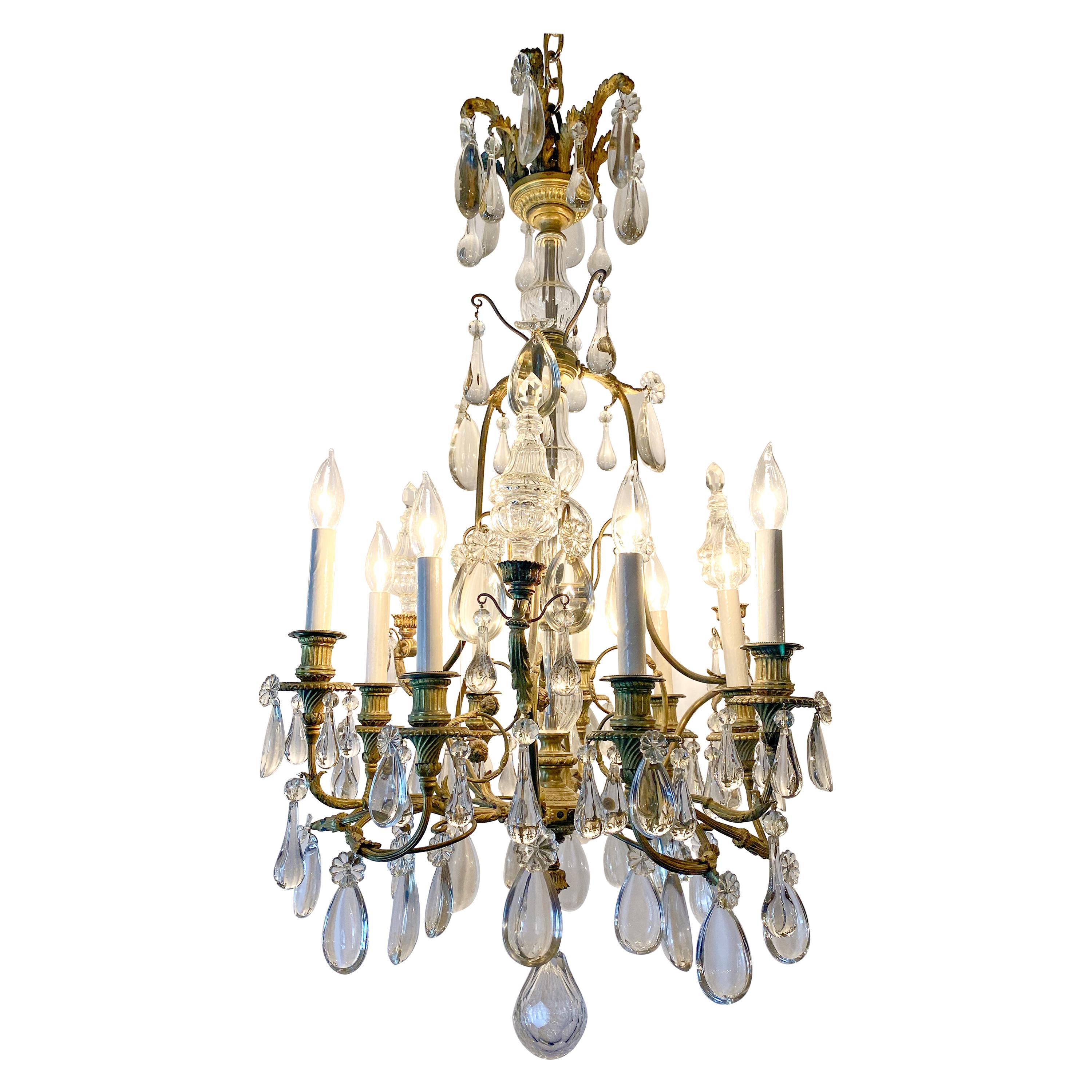 Antique French Bronze Crystal Chandelier, circa 1880-1890