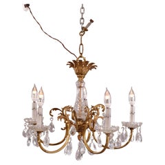 Antique French Bronze & Crystal Five-Light Chandelier, 20th C