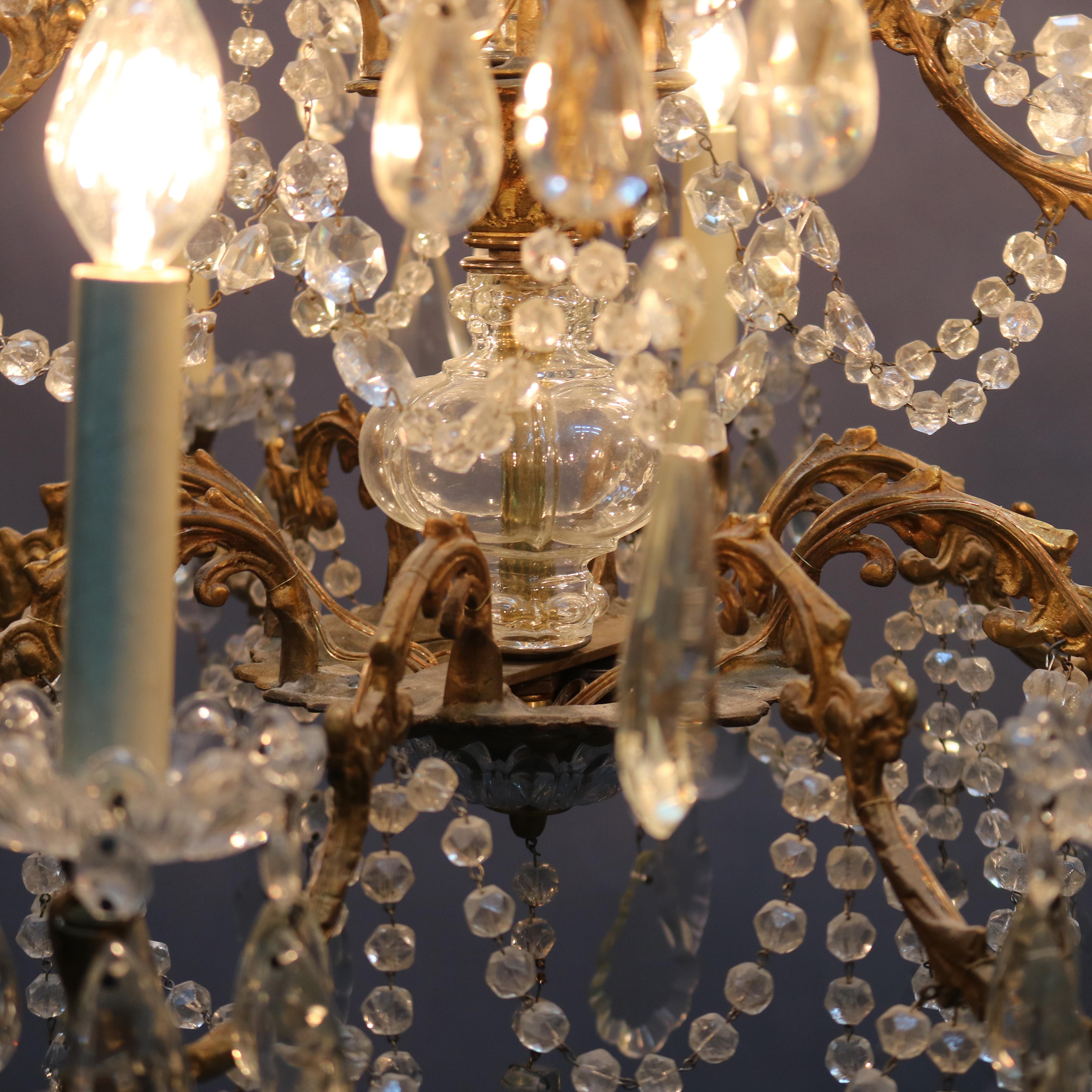 Antique French Bronze and Crystal Twelve-Light Chandelier, circa 1920 5
