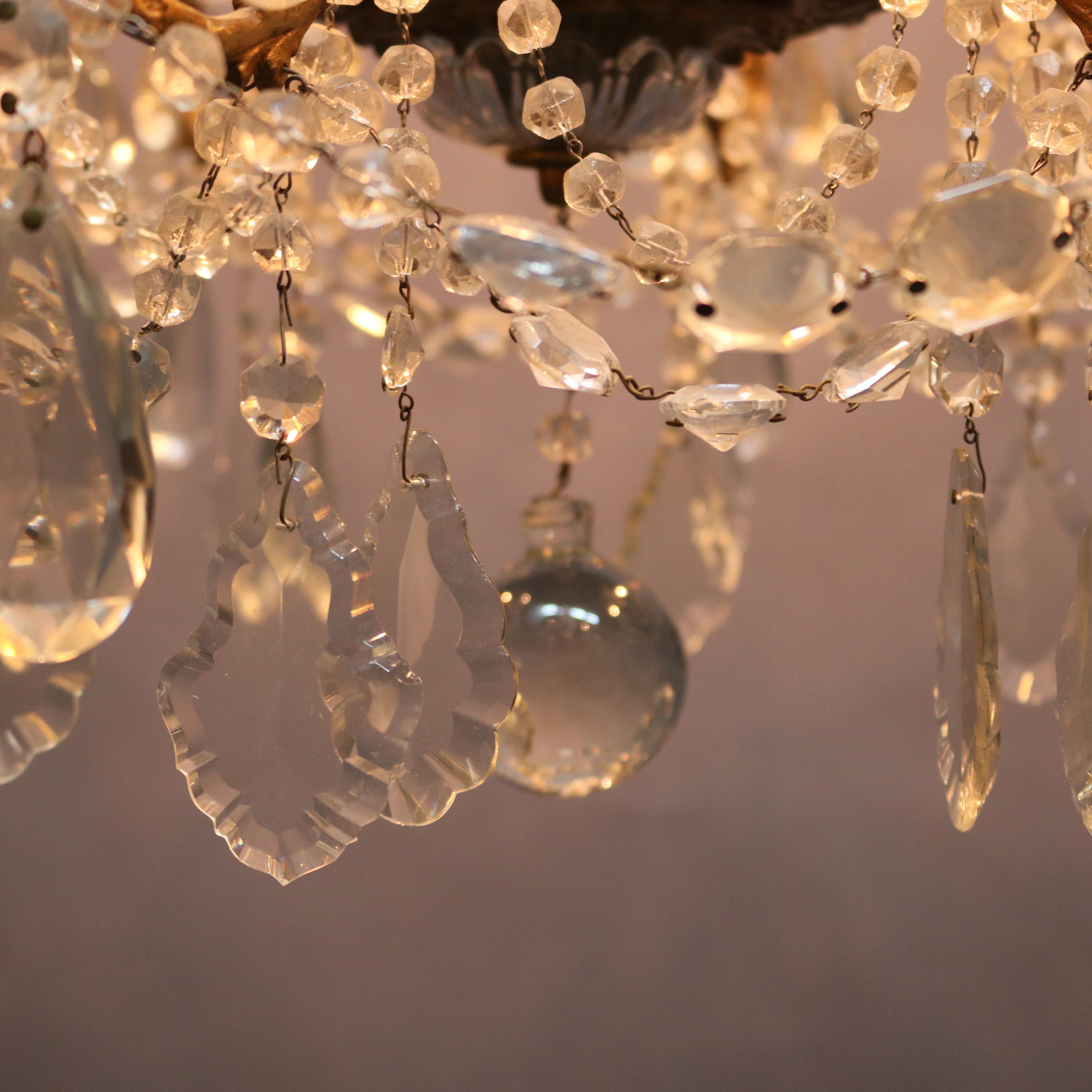 Antique French Bronze and Crystal Twelve-Light Chandelier, circa 1920 6
