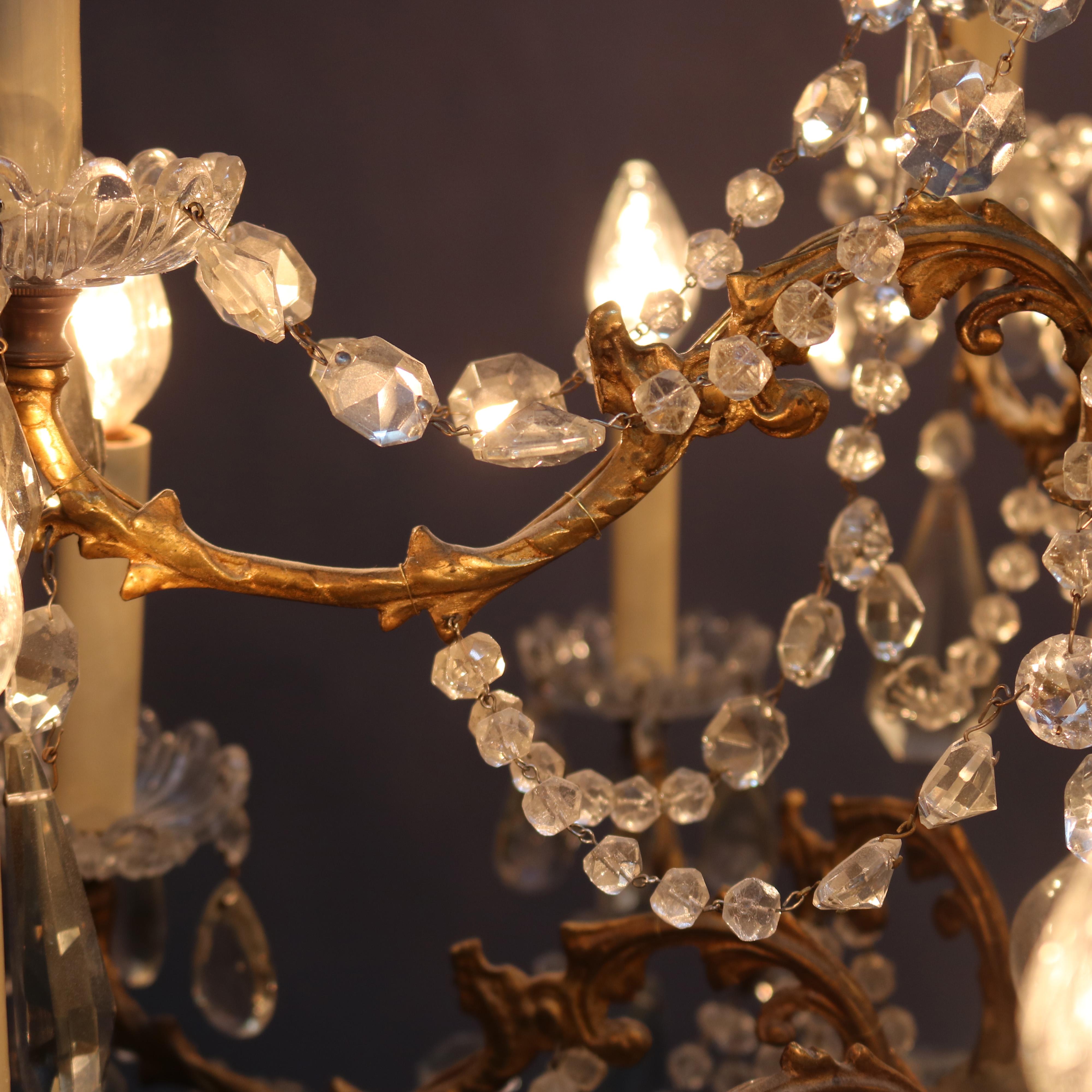 Antique French Bronze and Crystal Twelve-Light Chandelier, circa 1920 9