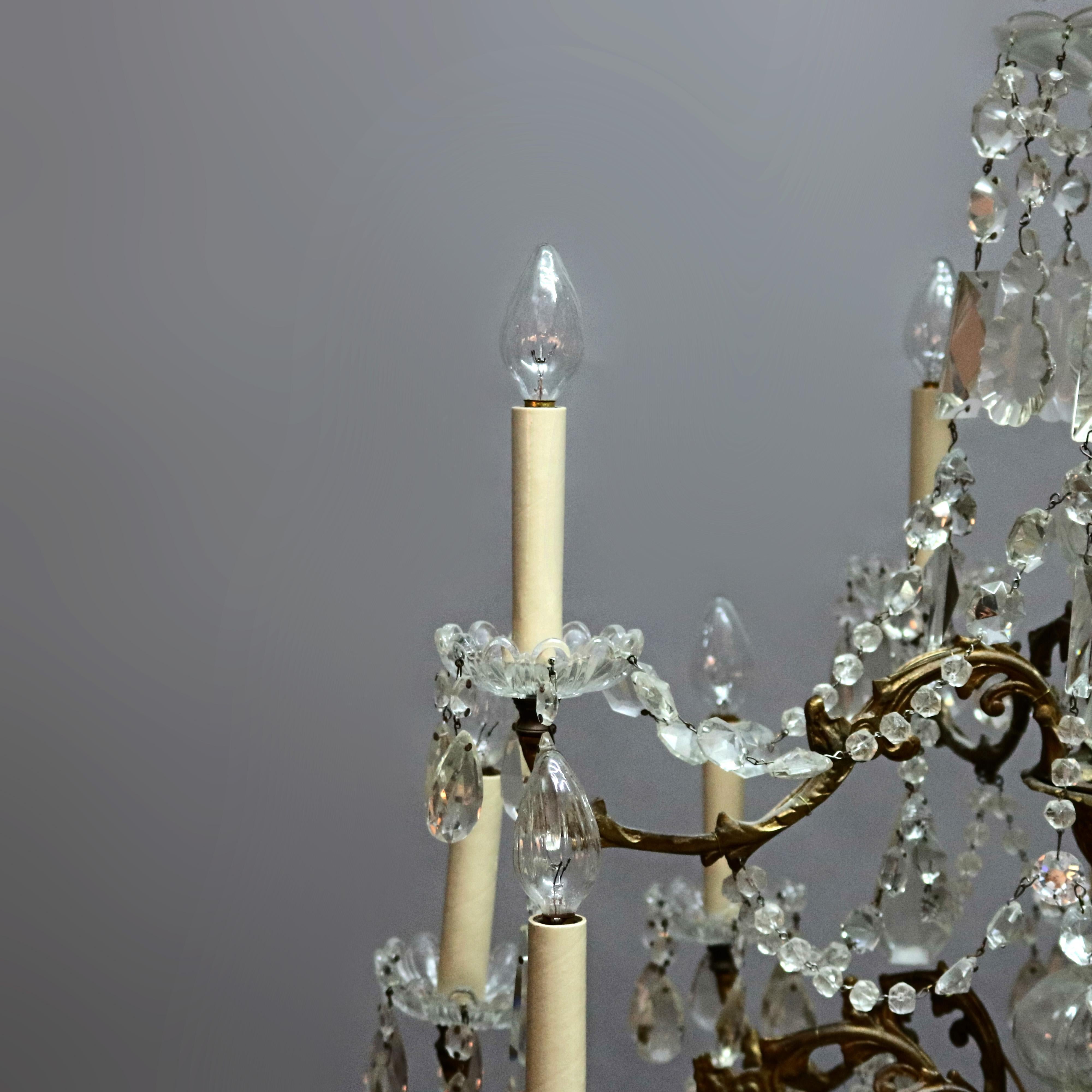 Antique French Bronze and Crystal Twelve-Light Chandelier, circa 1920 1