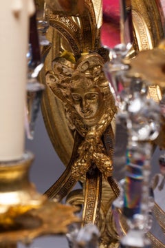 Antique French Bronze Crystal Wall Sconces