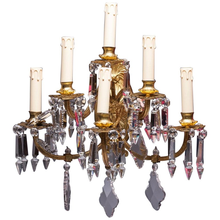 Antique French Bronze Crystal Wall Sconces For Sale at 1stDibs
