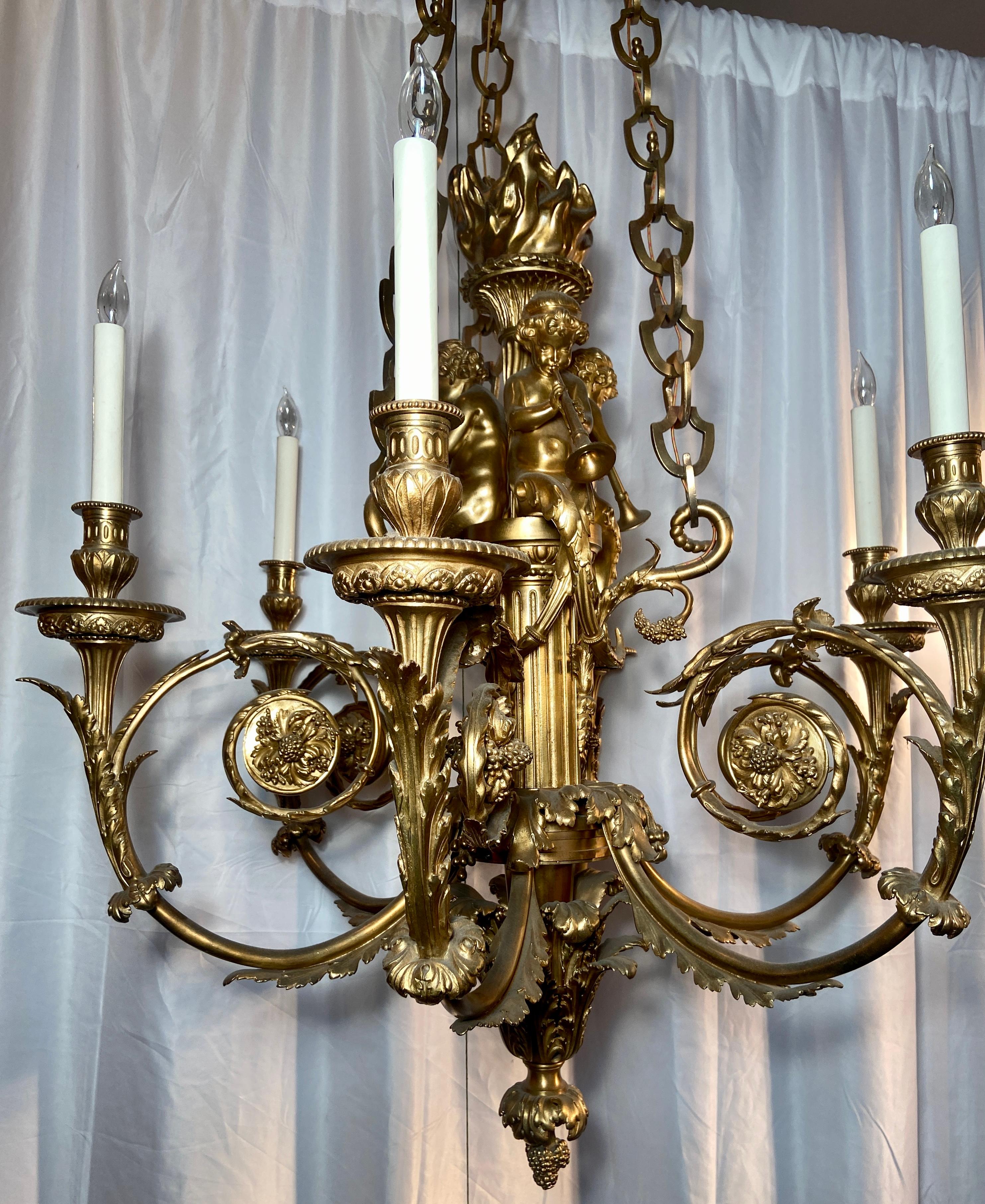 Magnificent antique French bronze D' Ore chandelier, Versailles Model, Circa 1820-1830.
Model from Marie Antoinette's Quarters at The Palace of Versailles, (The Gilded Room).
