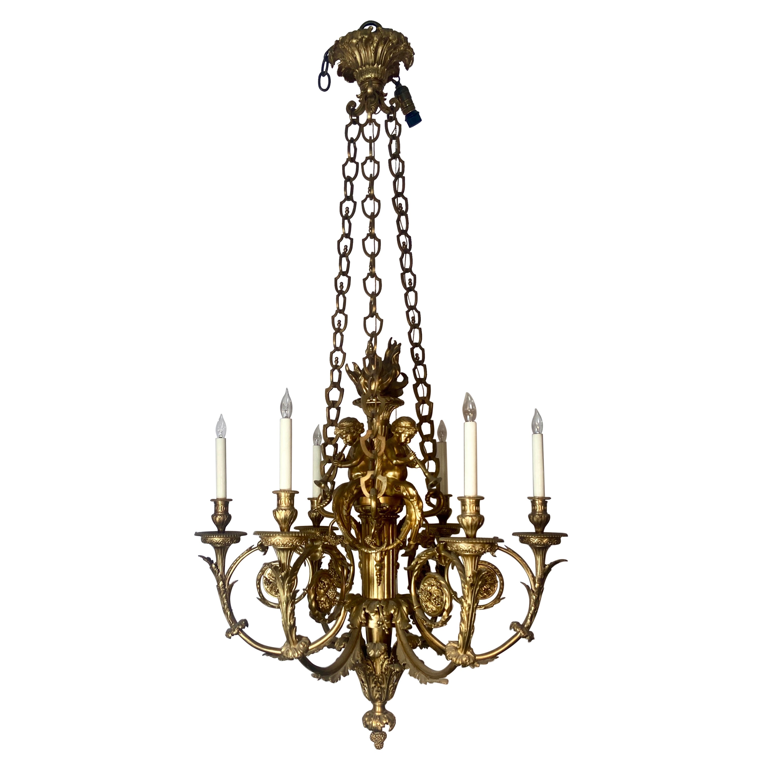 Antico lampadario francese in bronzo D' Ore, modello Palazzo di Versailles, circa anni 1820 in vendita