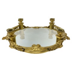 Antique French Bronze D' Ore Mirrored Plateau with Candlesticks, Circa 1880