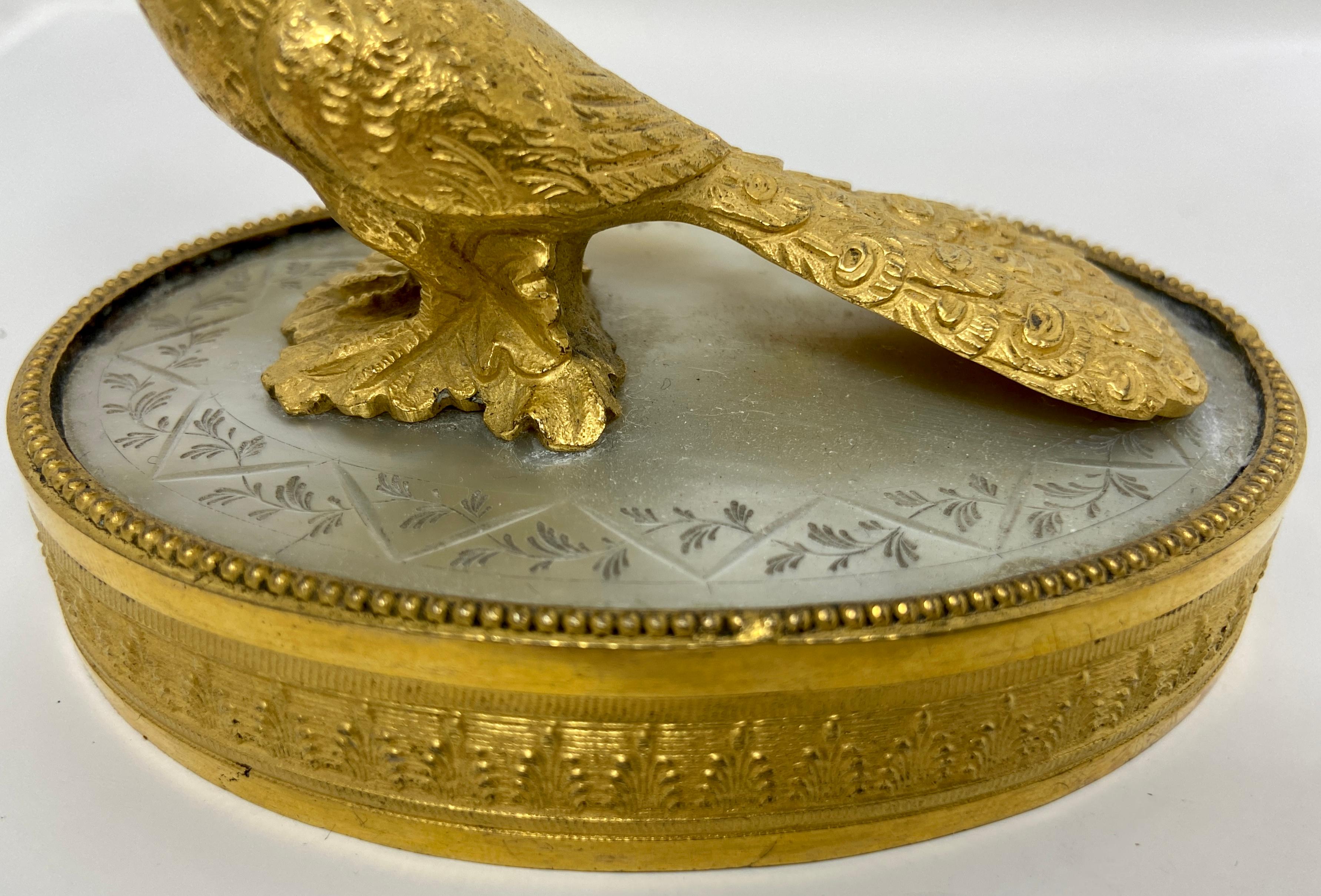 Antique French Bronze D' Ore & Mother of Pearl Peacock Paper Weight, Circa 1900 For Sale 1