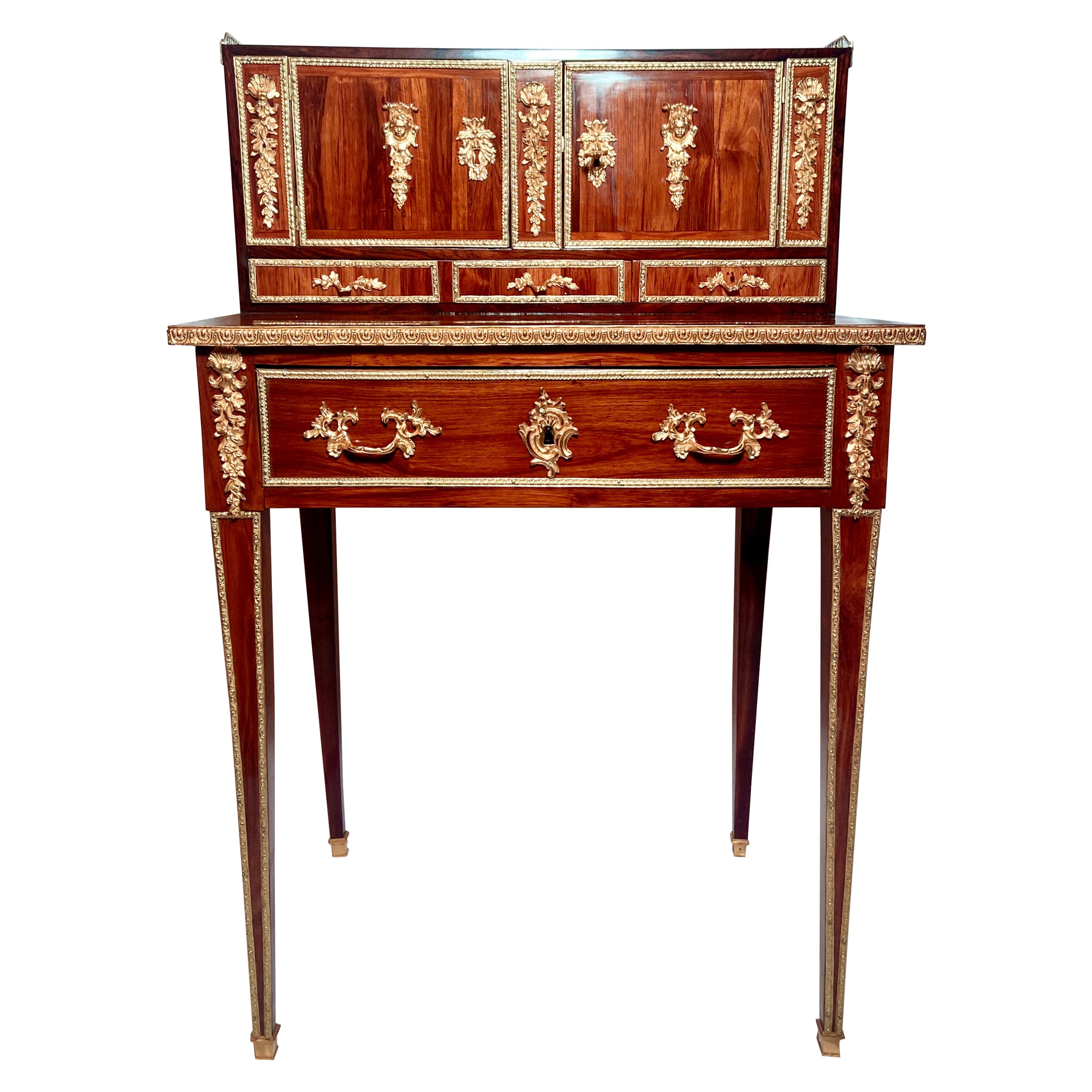 Antiker französischer Schreibtisch aus Bronze mit Ore-Montierung und Escritoire-Schreibtisch, um 1890
