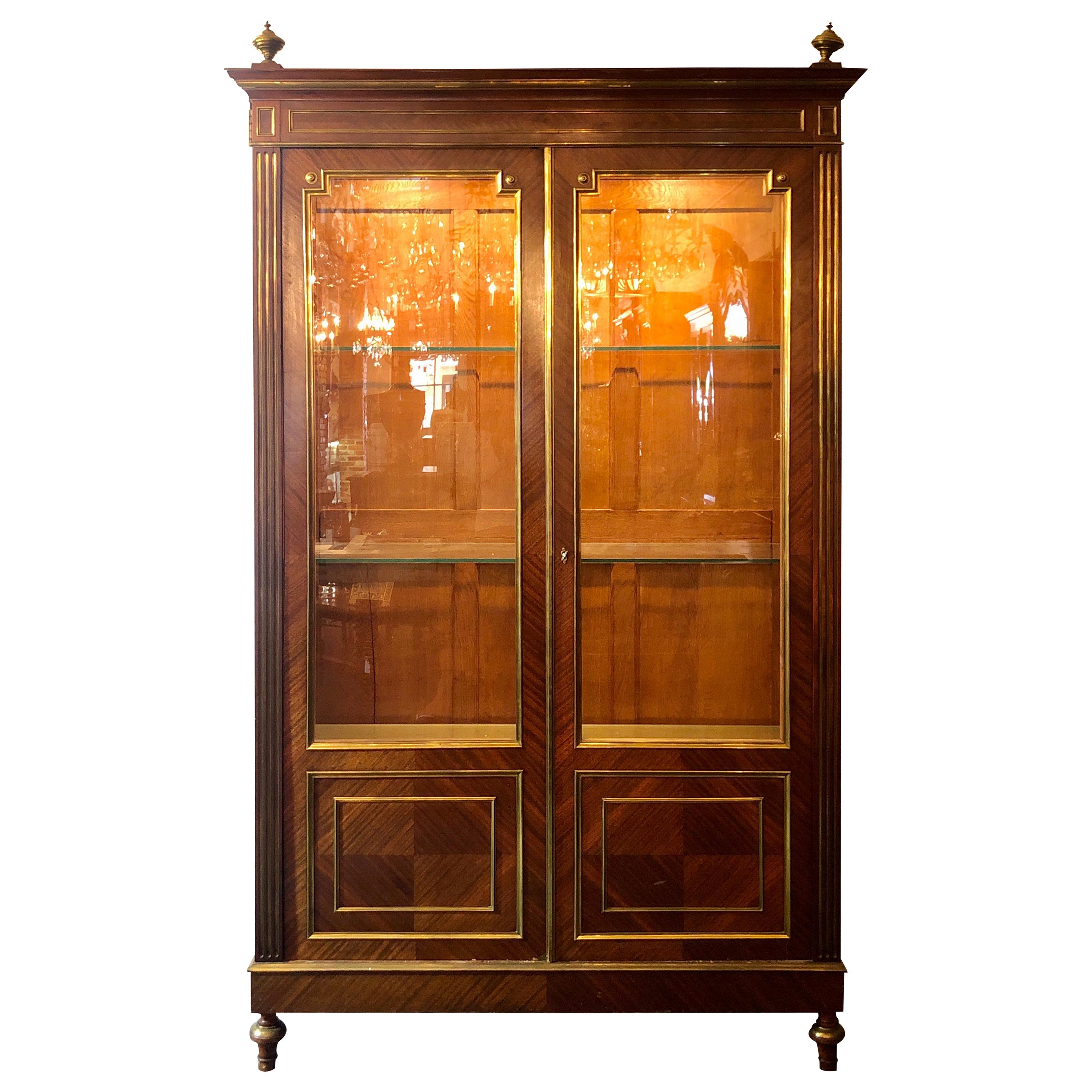 Antique French Bronze D' Ore Mounted Mahogany Display Cabinet Circa 1880