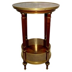 Antique French Bronze D' Ore Mounted Mahogany Table with Marble Top, Circa 1890