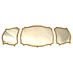 Antique French Bronze D' Ore Three Piece Mirrored Plateau, Circa 1890.