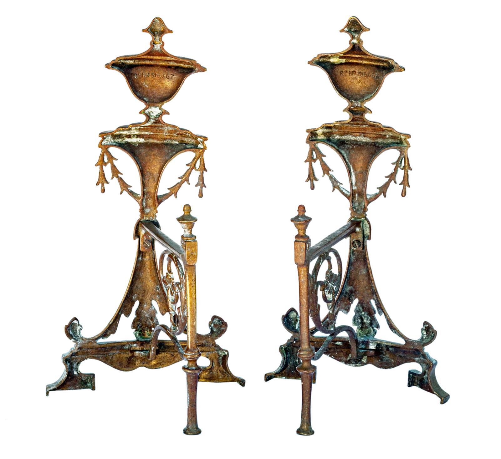 Antique French Bronze Decorative Fireplace Andirons In Good Condition For Sale In Malibu, CA
