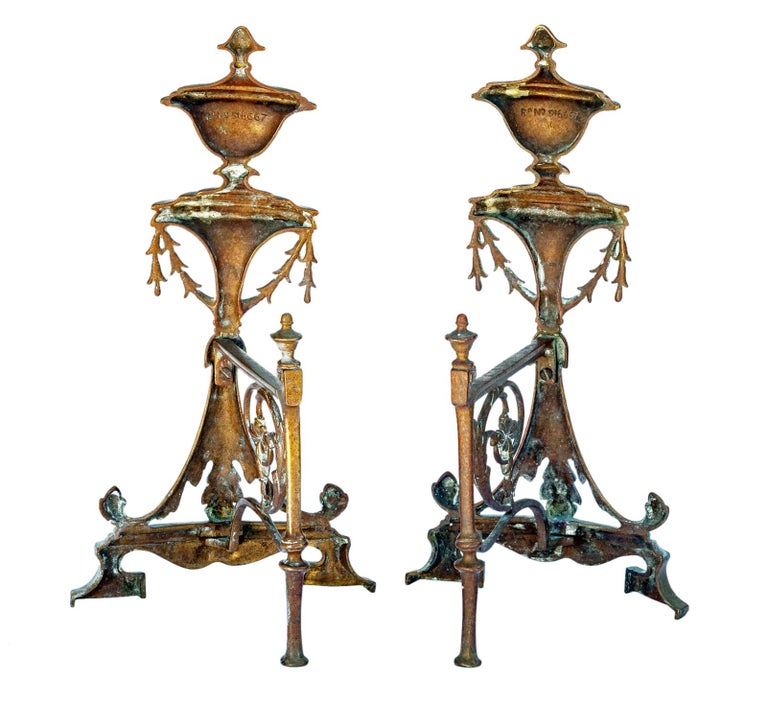 Antique French Bronze Decorative Fireplace Andirons For Sale at 1stDibs