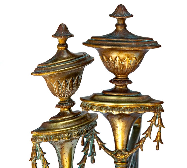 Antique French Bronze Decorative Fireplace Andirons For Sale at 1stDibs