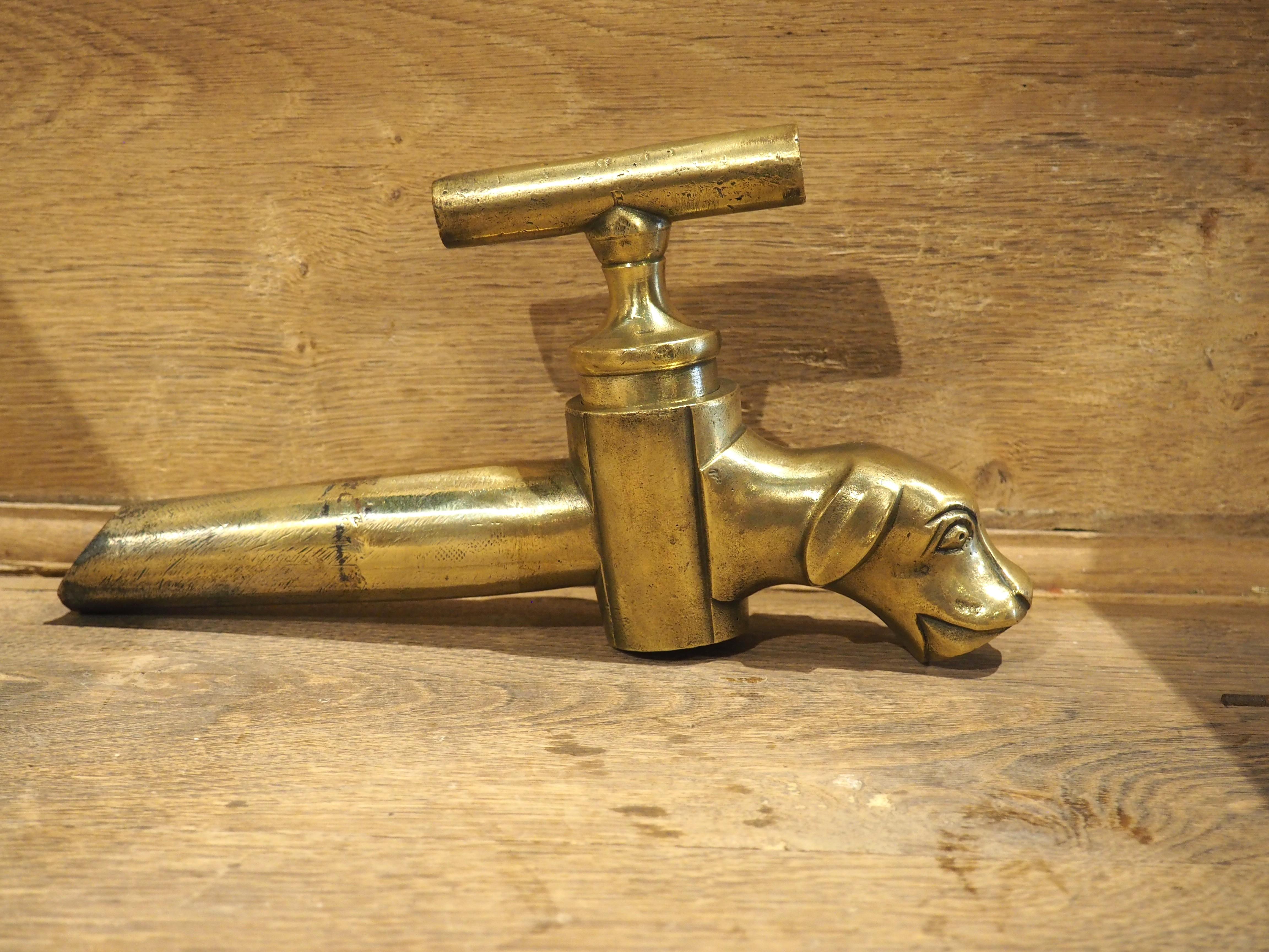 Metal Antique French Bronze Dog Form Wine Barrel Spout, Circa 1870 For Sale