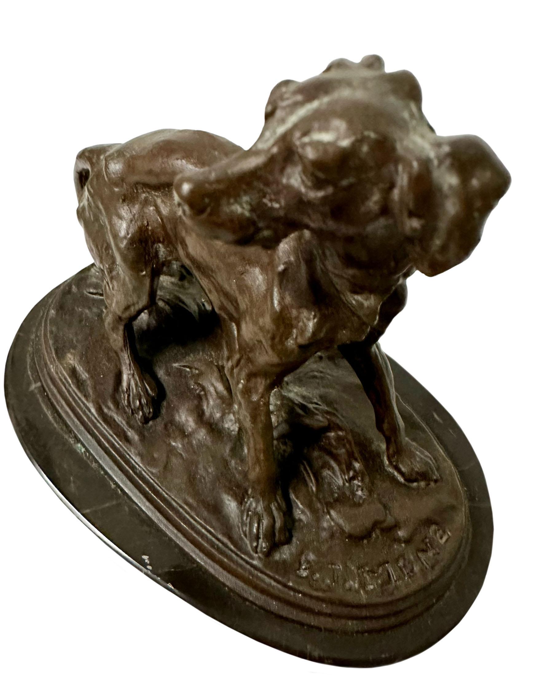 Antique French Bronze Dog Sculpture Signed In Good Condition In Tampa, FL