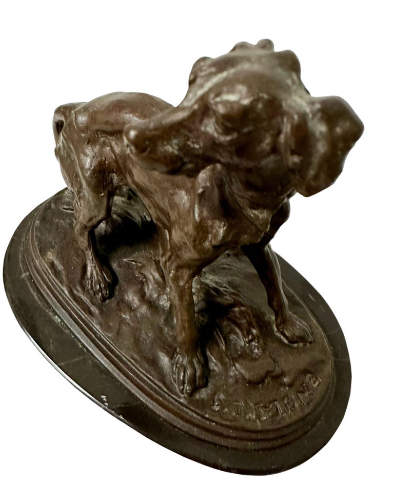 Antique French Bronze Dog Sculpture Signed For Sale at 1stDibs