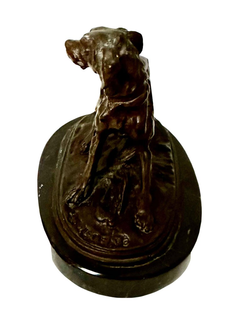 Antique French Bronze Dog Sculpture Signed For Sale at 1stDibs