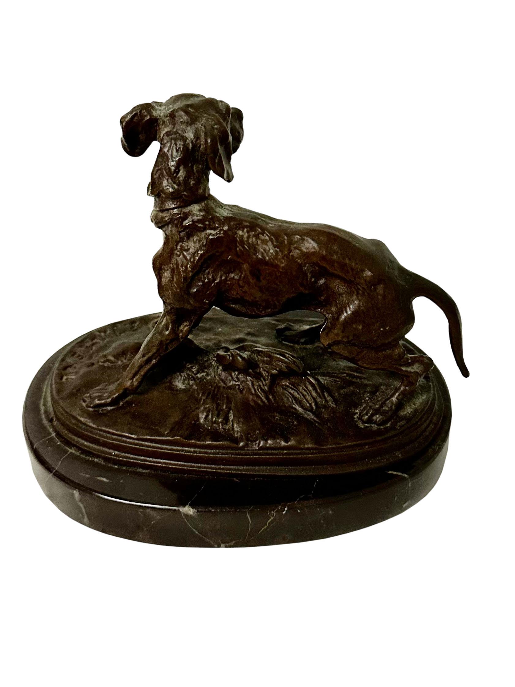 Antique French Bronze Dog Sculpture Signed 3