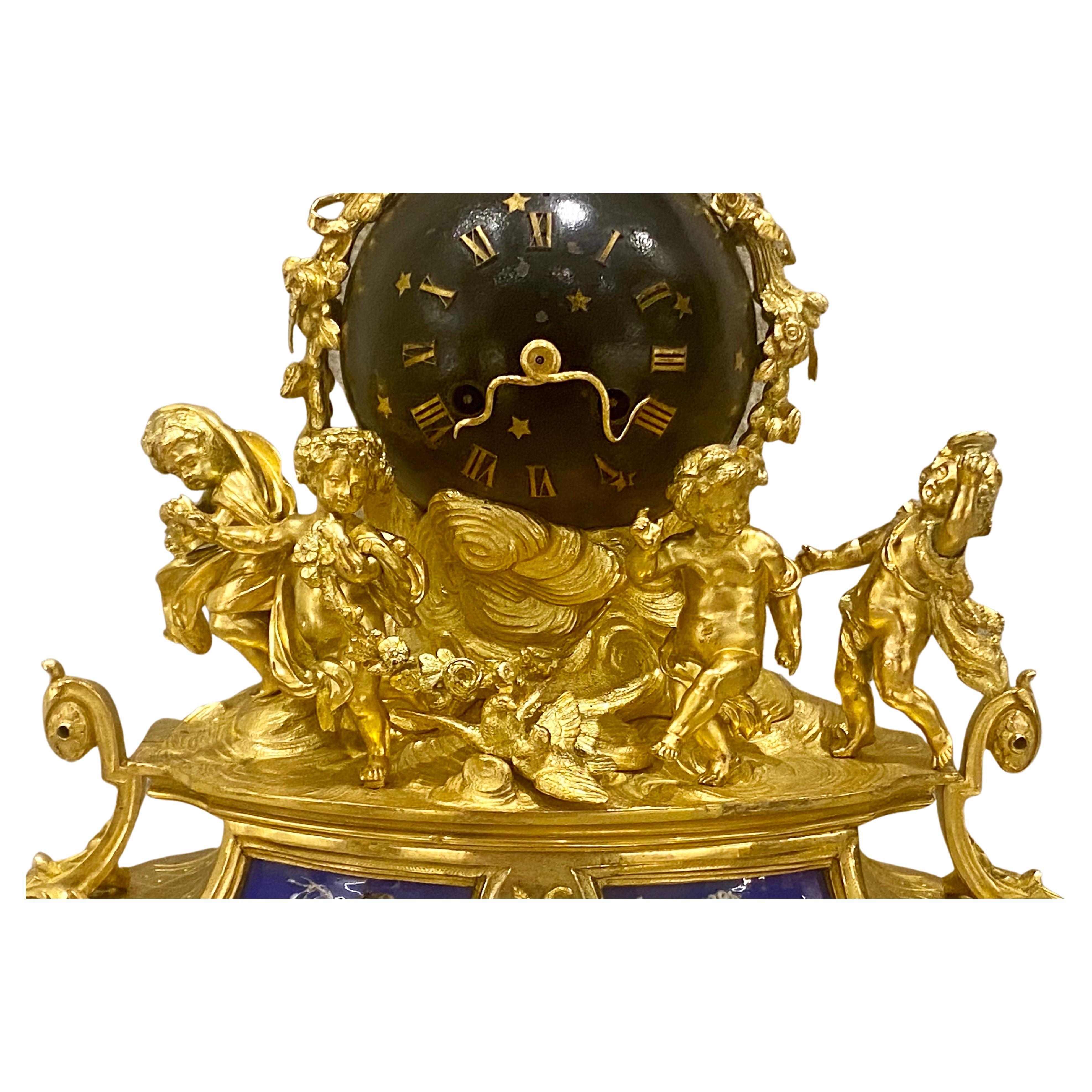 Antique French Bronze Dore 3 Piece Clock Set Cherubs Putti After Clodion Ca 1860 For Sale 1