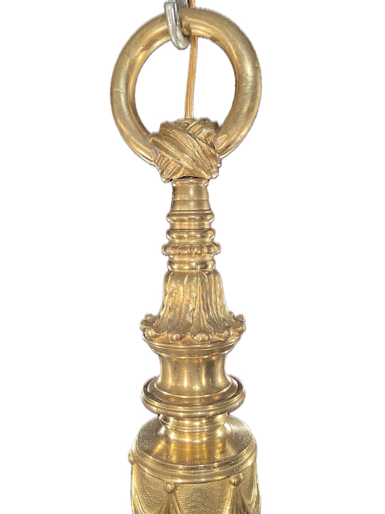 Antique French Bronze D’Ore 6-Light Chandelier, Circa 1890.

